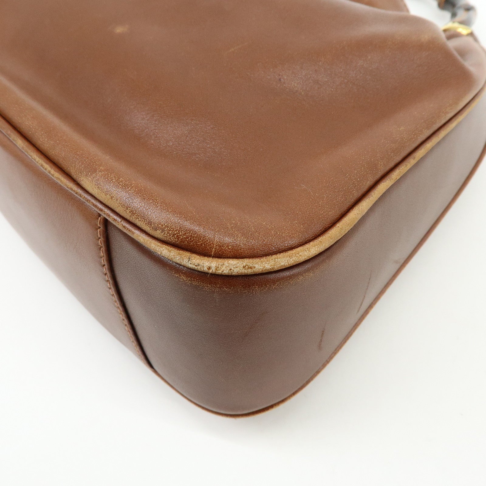 GUCCI Bamboo Leather 2Way Bag Shoulder Bag Brown 001.3444