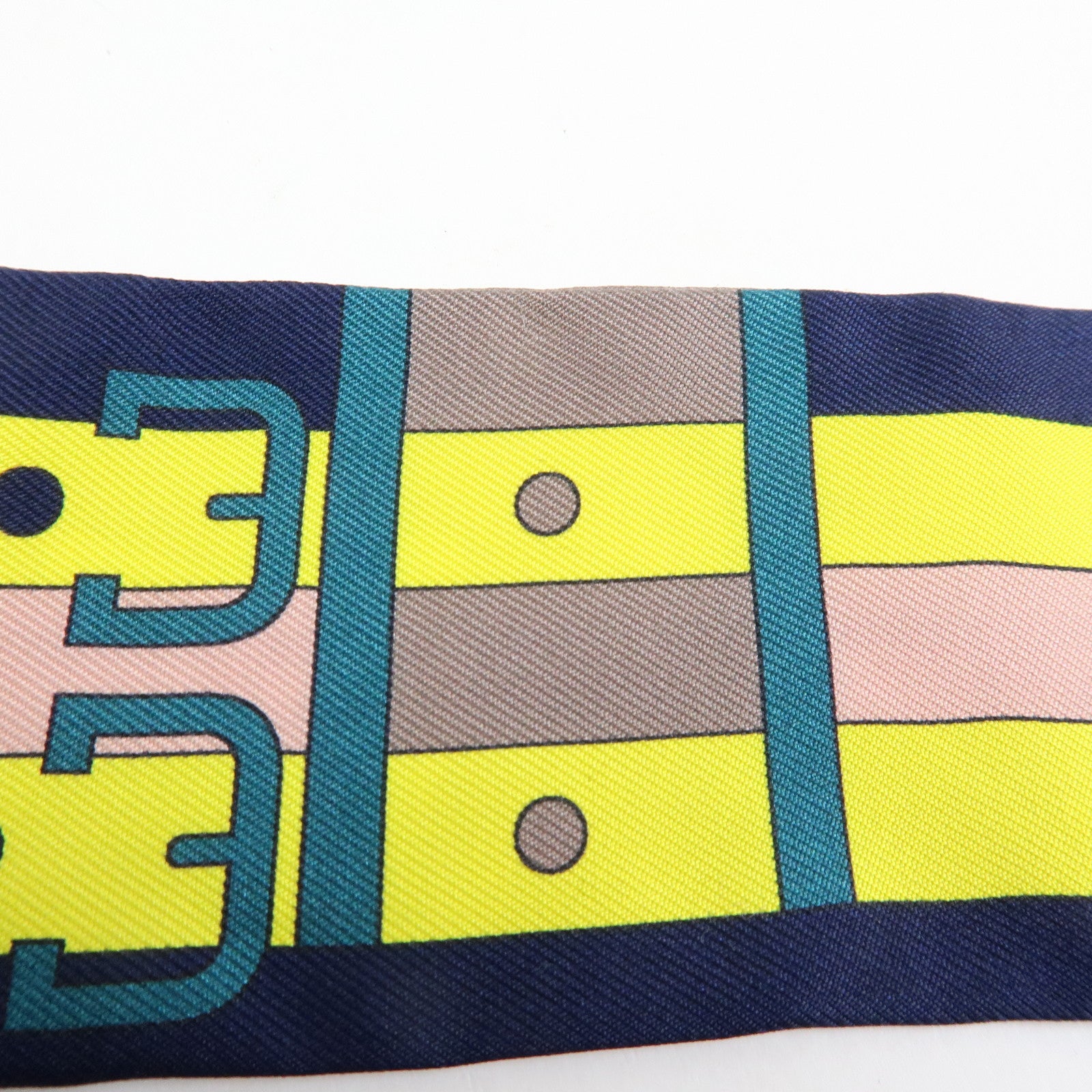 HERMES Silk 100% Twilly Scarf Rocabar Navy Greige