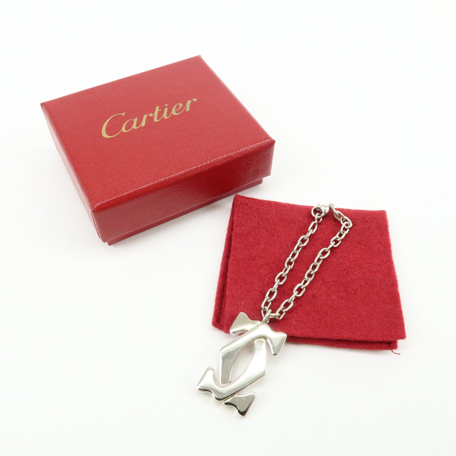 Cartier 2C Logo Metal Bag Charm Key Chain Silver