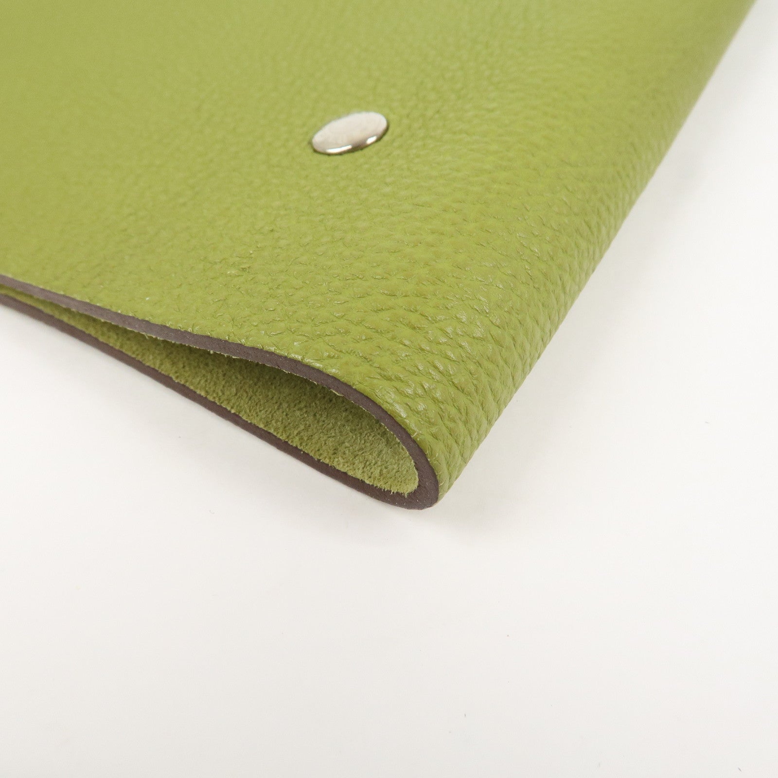 HERMES Ulysse MM Leather Notebook Cover Agenda L Stamped Green