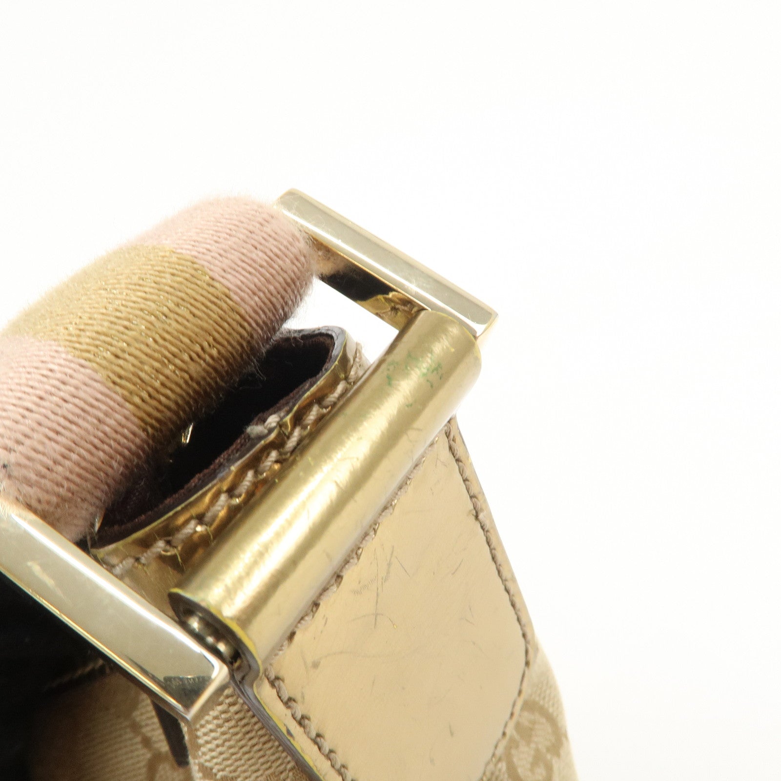 GUCCI GG Canvas Patent Leather Shoulder Bag Beige Gold 181092 Used