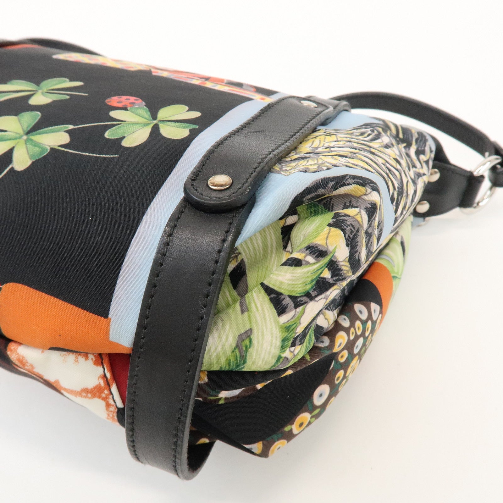 Ferragamo Nylon Leather Shoulder Bag Black Multicolor Animal