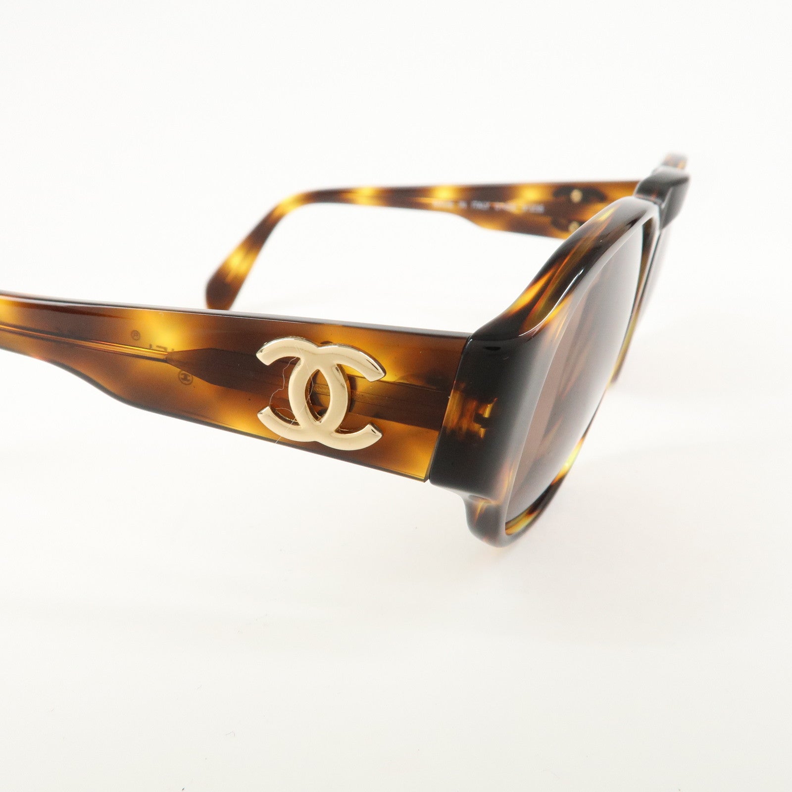 CHANEL COCO Mark Plastic Sunglasses Brown 01452 91235 Used