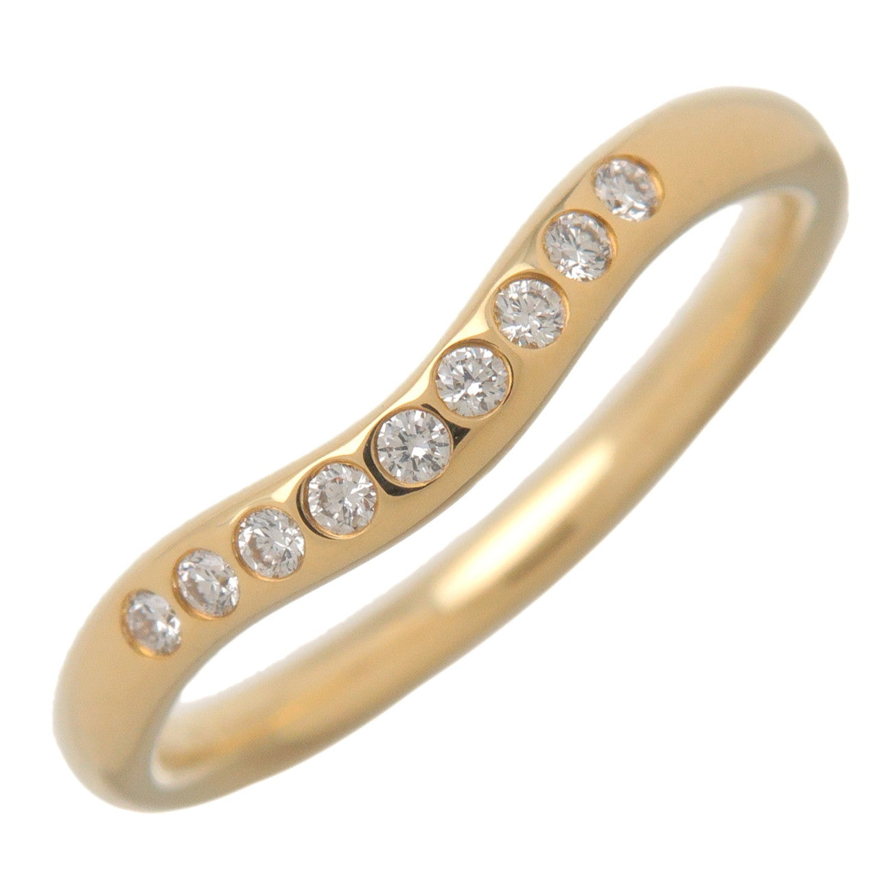 Tiffany & Co Curved Band 9P Diamond Ring 750YG Yellow Gold US4.5