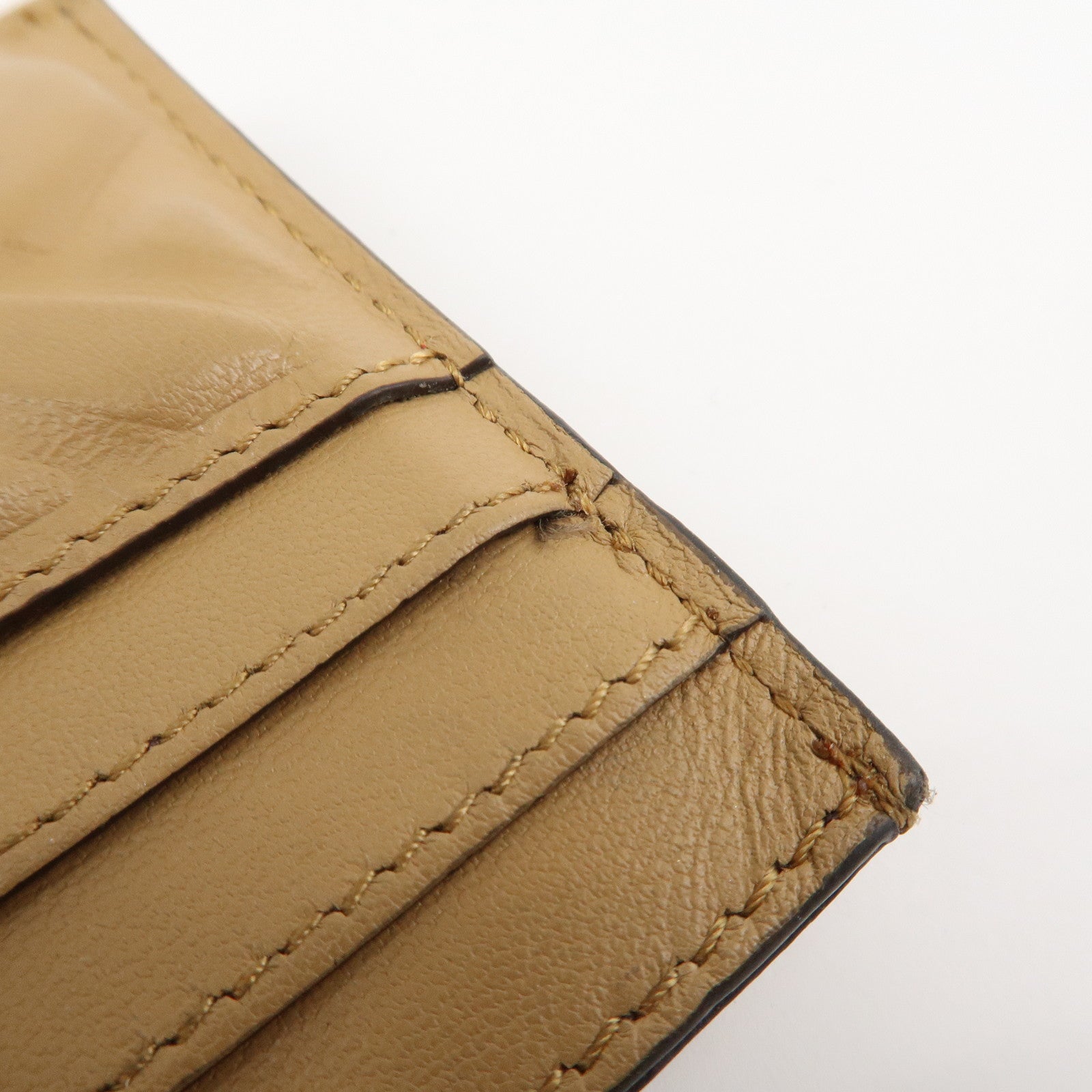 FENDI Zucca Baguette Leather Card Case Light Brown