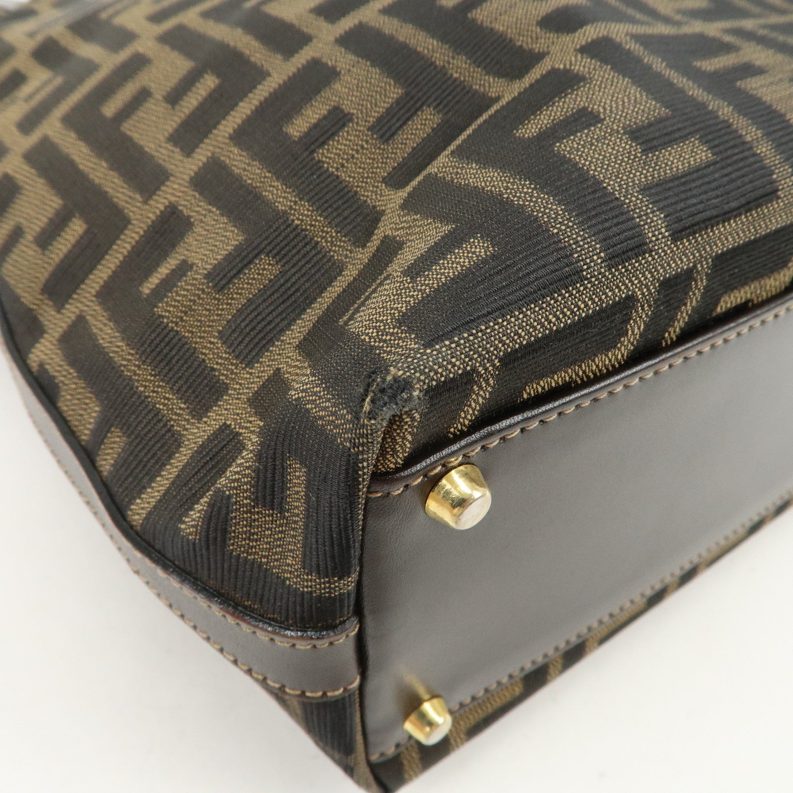 FENDI Zucca Canvas Leather 2Way Bag Hand Bag Shoulder Bag Brown