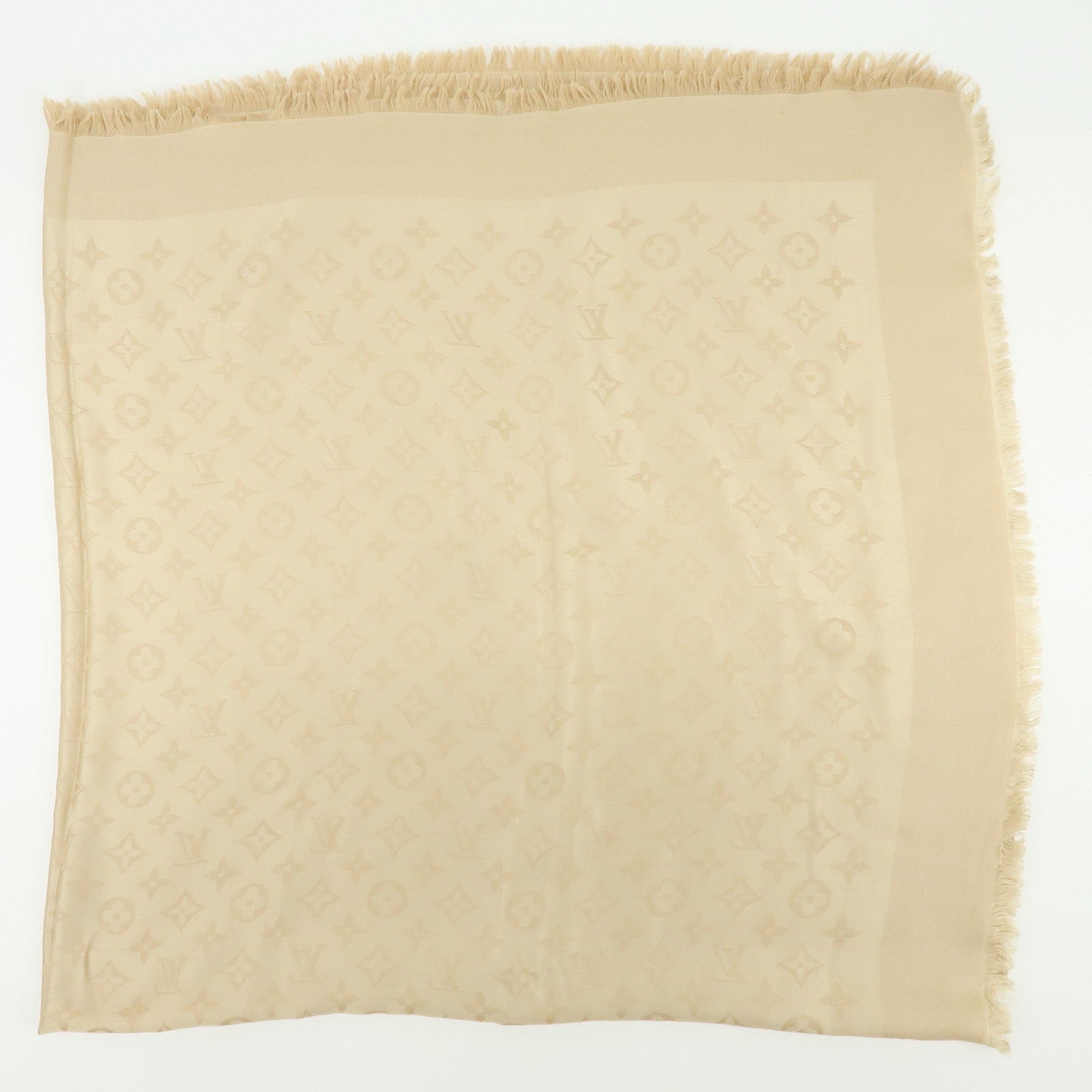Louis Vuitton Monogram Shine Silk Wool Scarf Shawl Beige