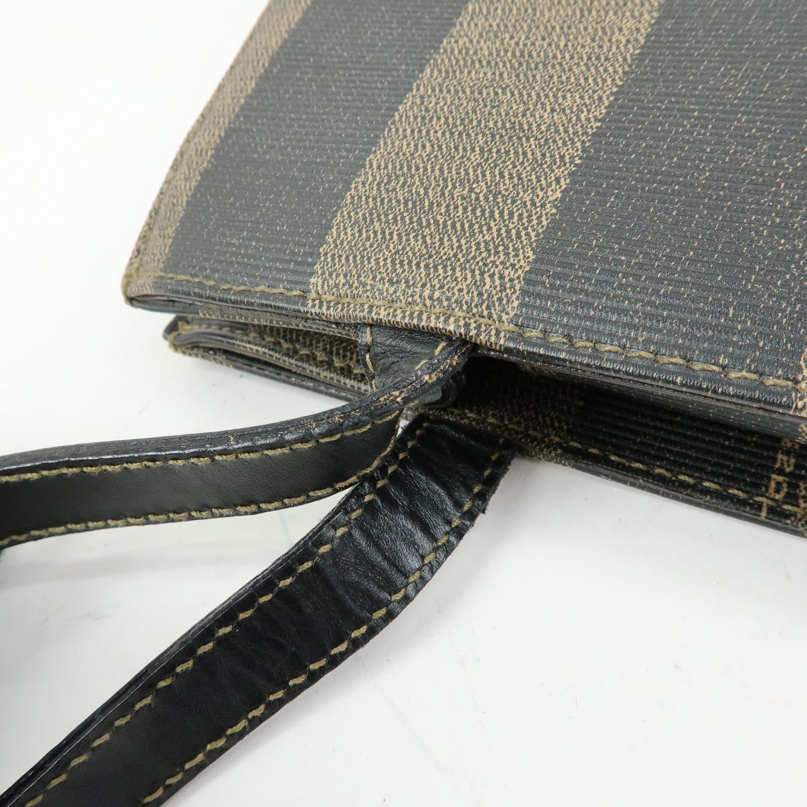 FENDI Pequin PVC Leather Tote Bag Shoulder Bag Black Brown 259980