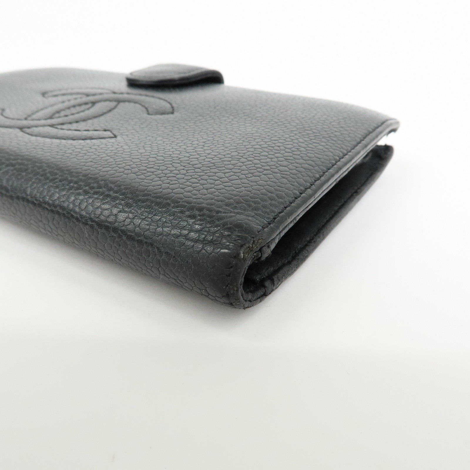 CHANEL COCO Mark Caviarskin Bi-Fold Long Wallet Black A13498
