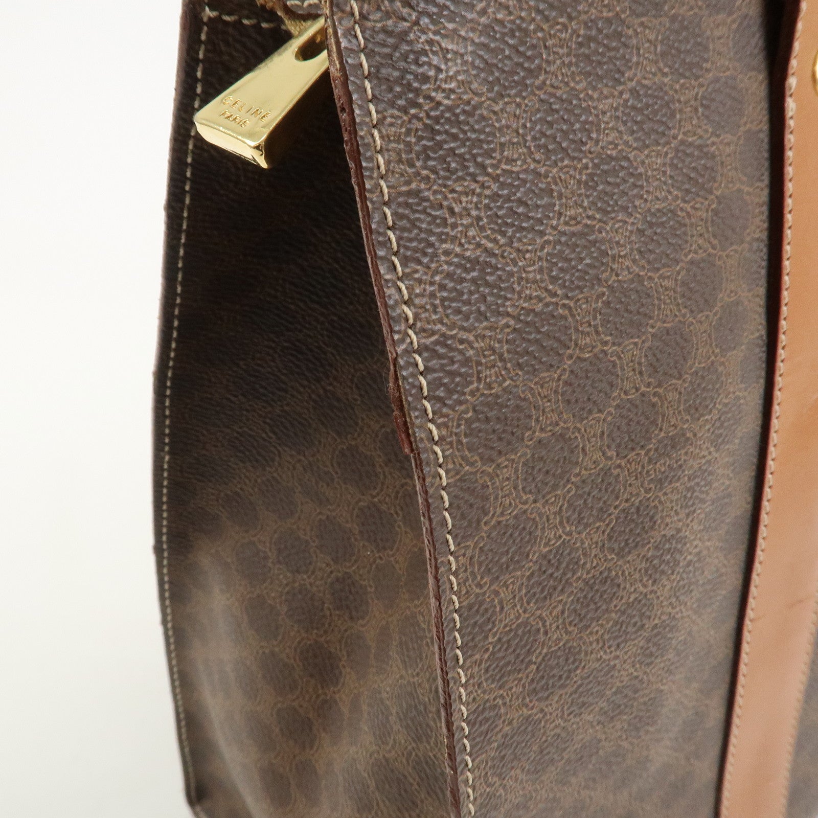 CELINE Macadam PVC Canvas Leather Tote Bag Shoulder Bag Brown