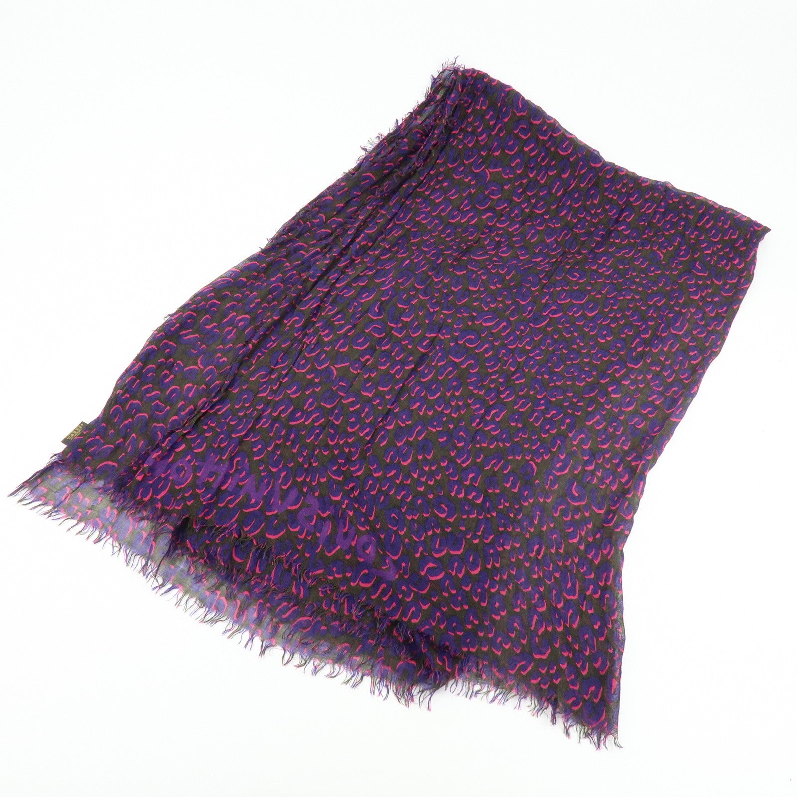 Louis Vuitton Cashmere Silk Scarf Leopard Purple Black 413287