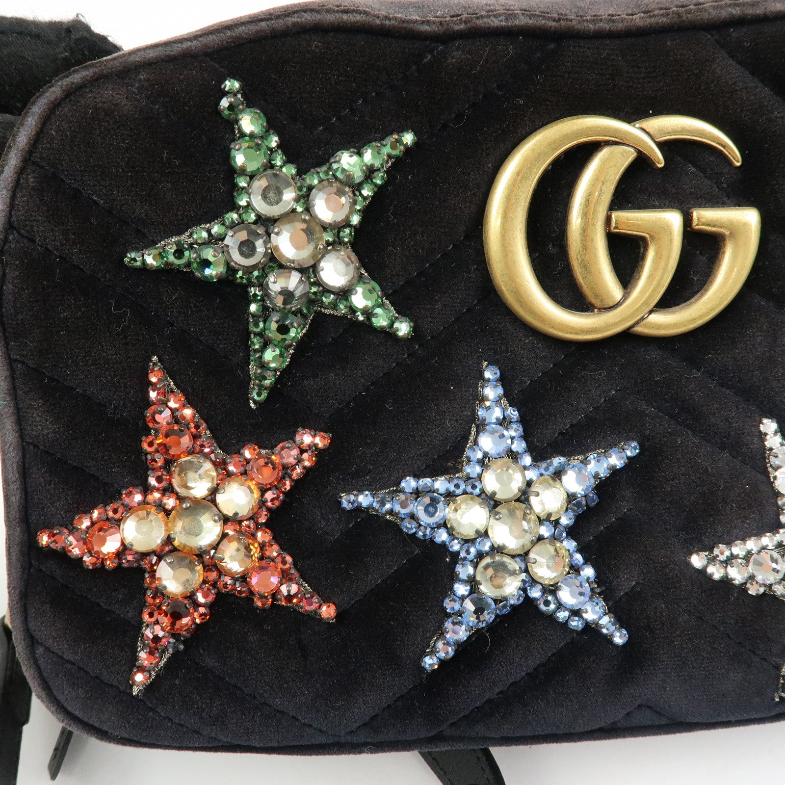 GUCCI GG Marmont Velvet Leather StarMotif Bijou Shoulder Bag 447632