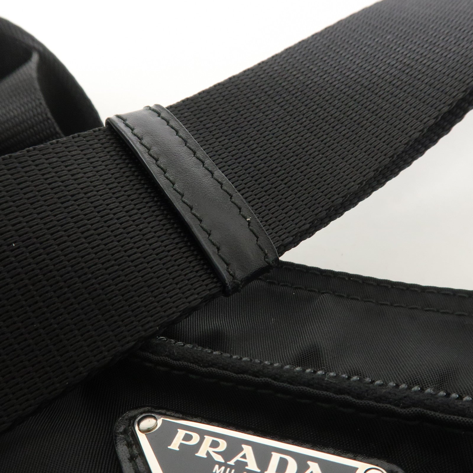 PRADA Triangle Logo Nylon Leather Shoulder Bag Crossbody Bag Black