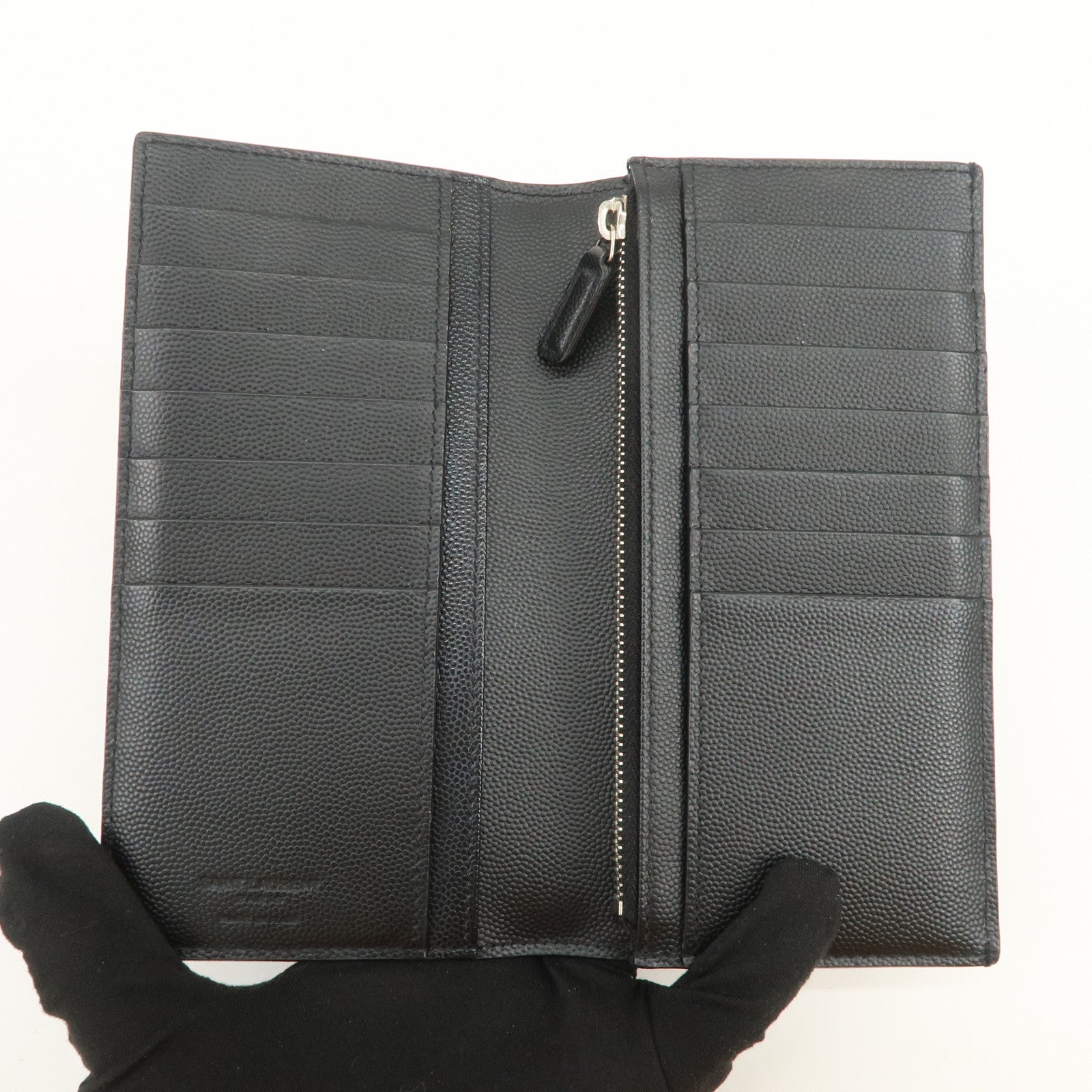 SAINT LAURENT PARIS Leather Bi-fold Long Wallet Black 396308