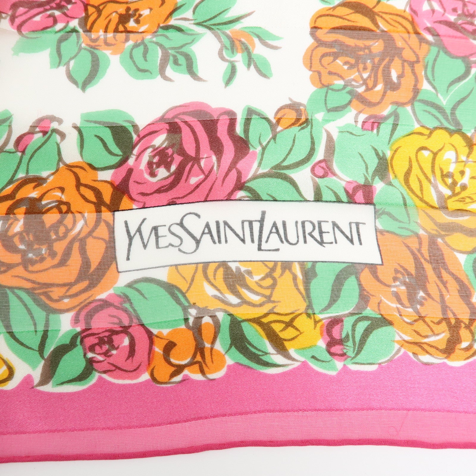 SAINT LAURENT PARIS YSL YVES Silk 100% Scarf Floral Motif Pink