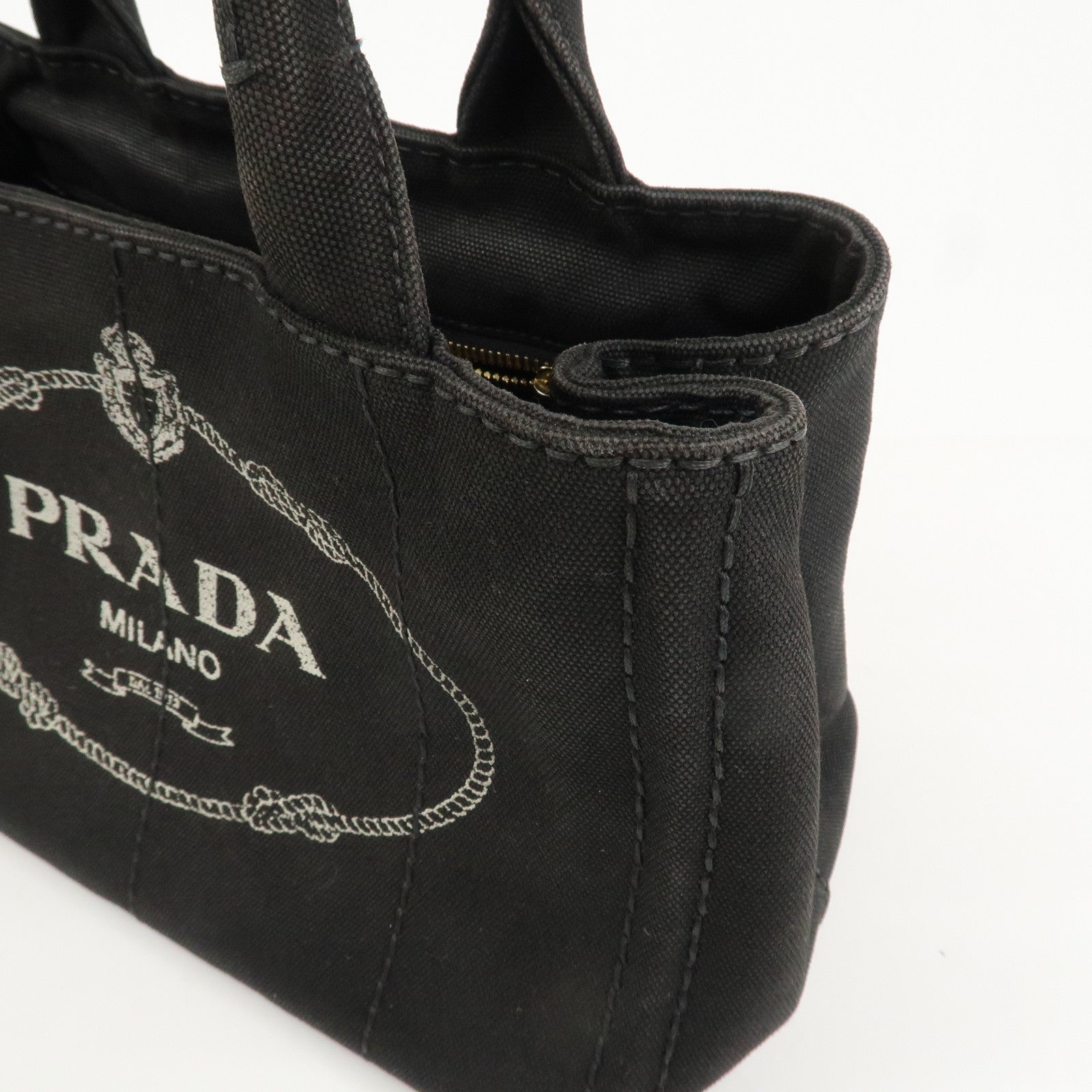 PRADA Canapa Mini Canvas 2Way Hand Bag Tote Bag Black 1BG439 Used