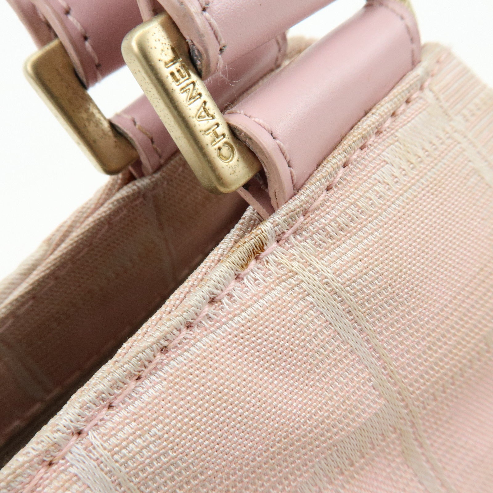 CHANEL New Travel Line Nylon Jacquard Leather Tote Bag Pink