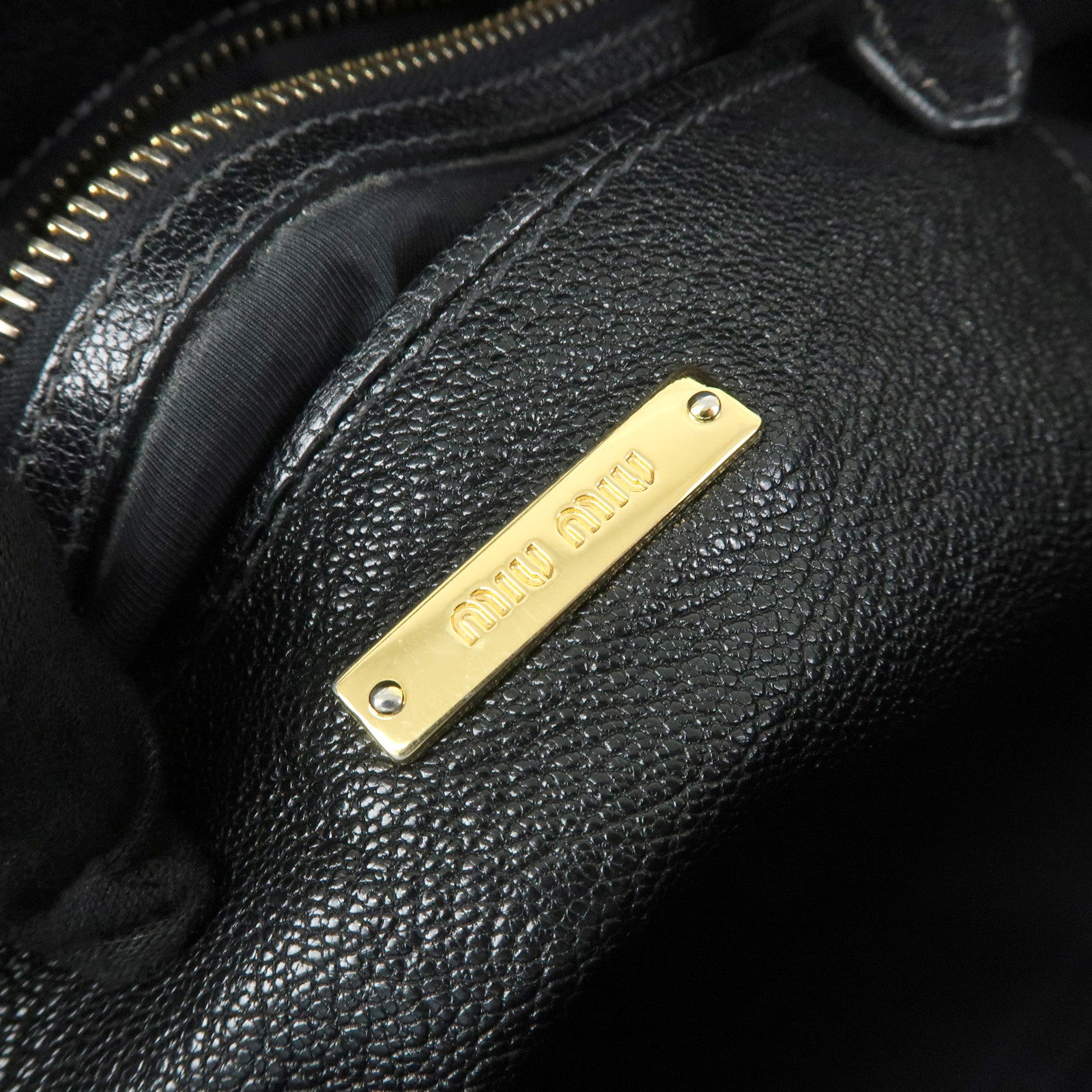 MIU MIU Madras Leather 2WAY Bag Hand Bag Shoulder Bag Black RN1016