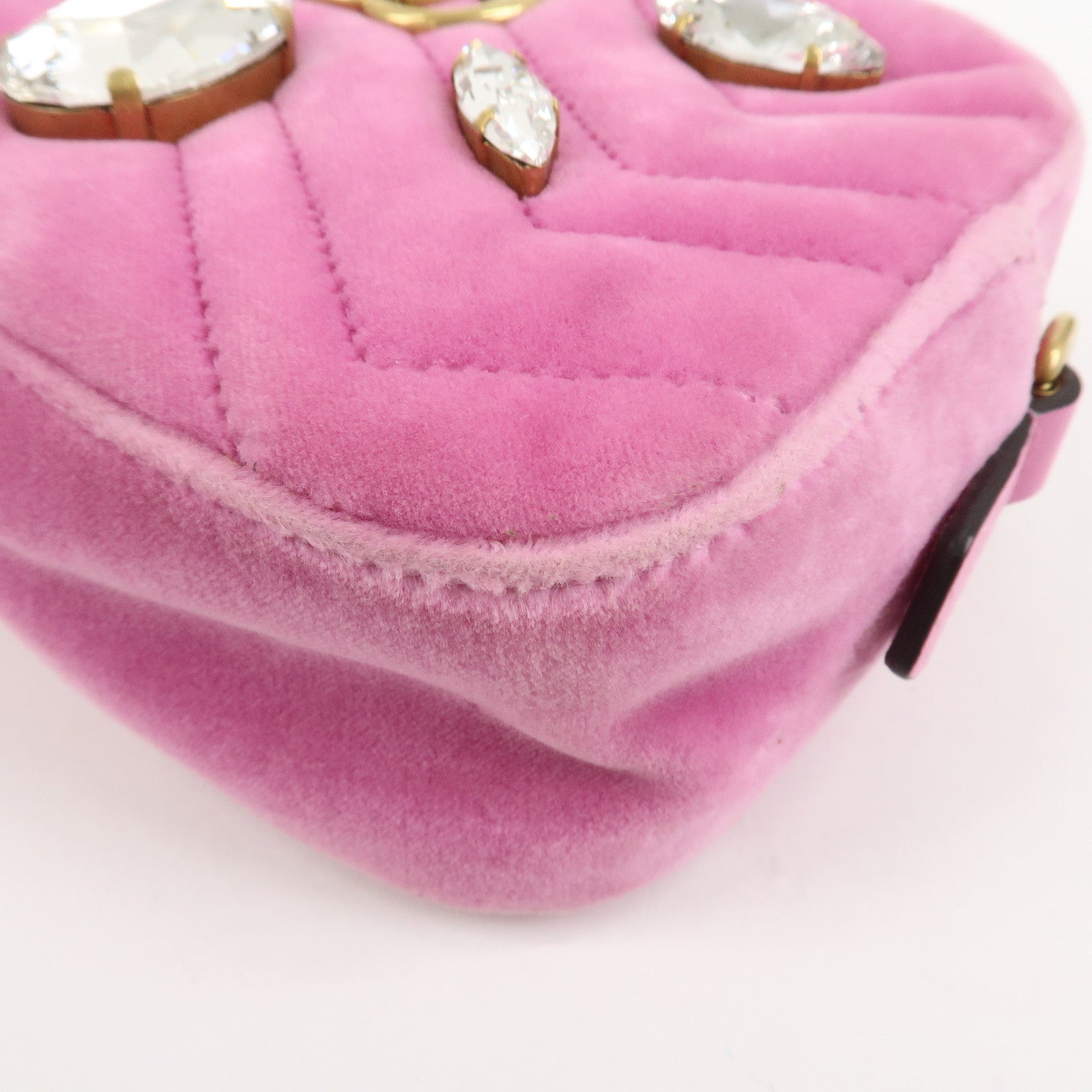 GUCCI GG Marmont Velvet Rhinestone Shoulder Bag Pink 448065