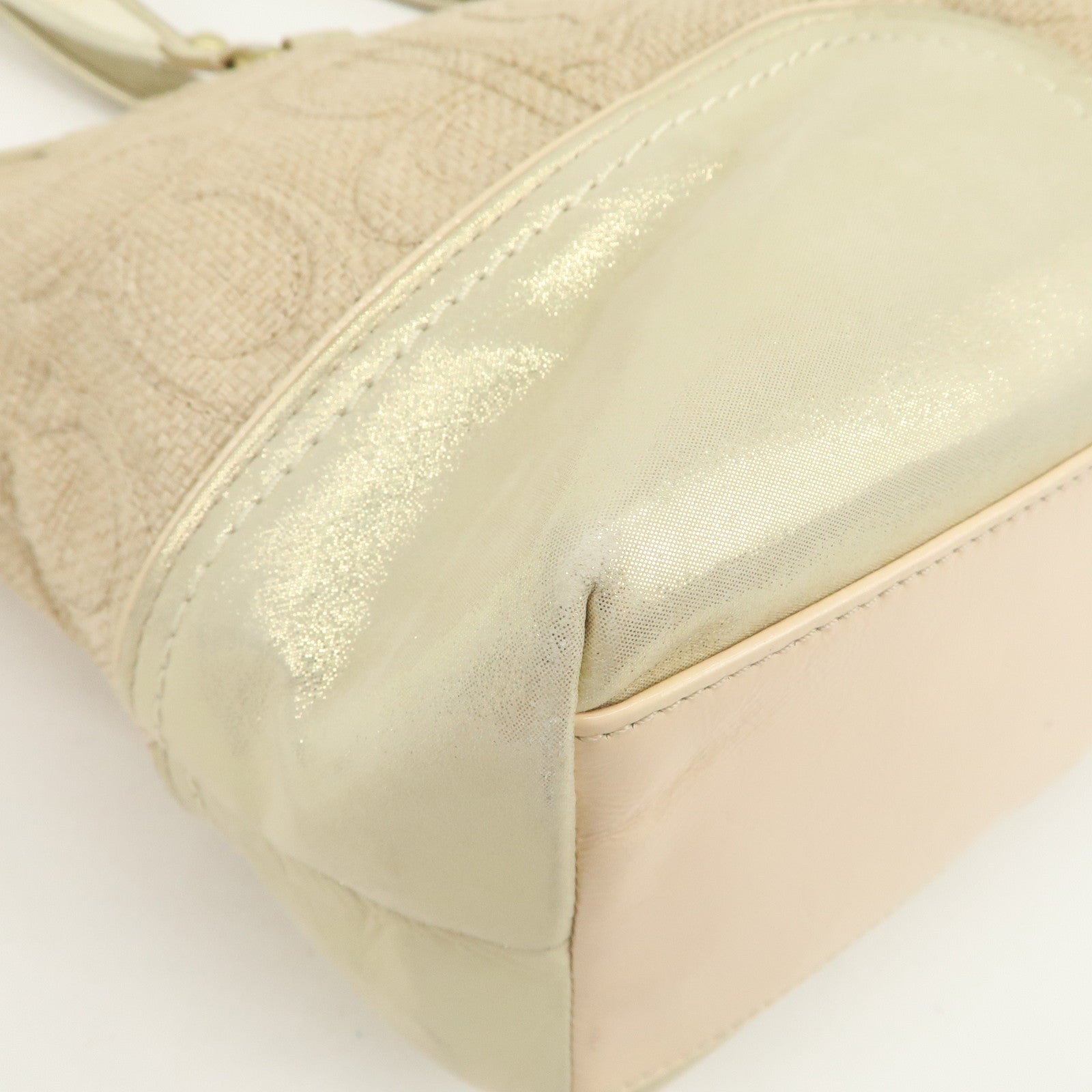 COACH Signature Nylon Straw Leather Set of 2 Hand Bag Shoulder Bag