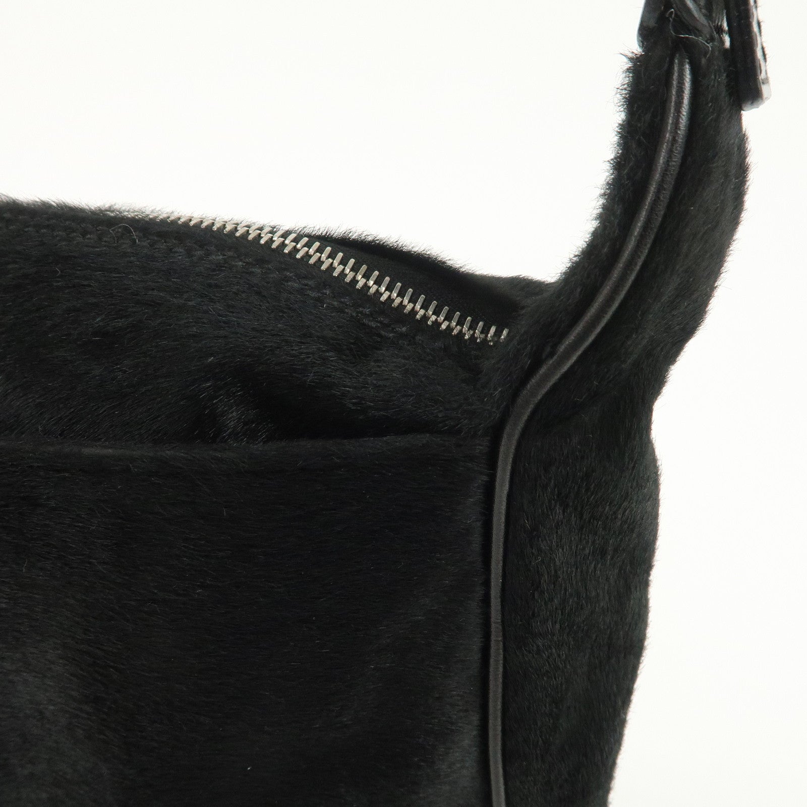 FENDI Haircalf Leather Shoulder Bag Hand Bag Black 15328