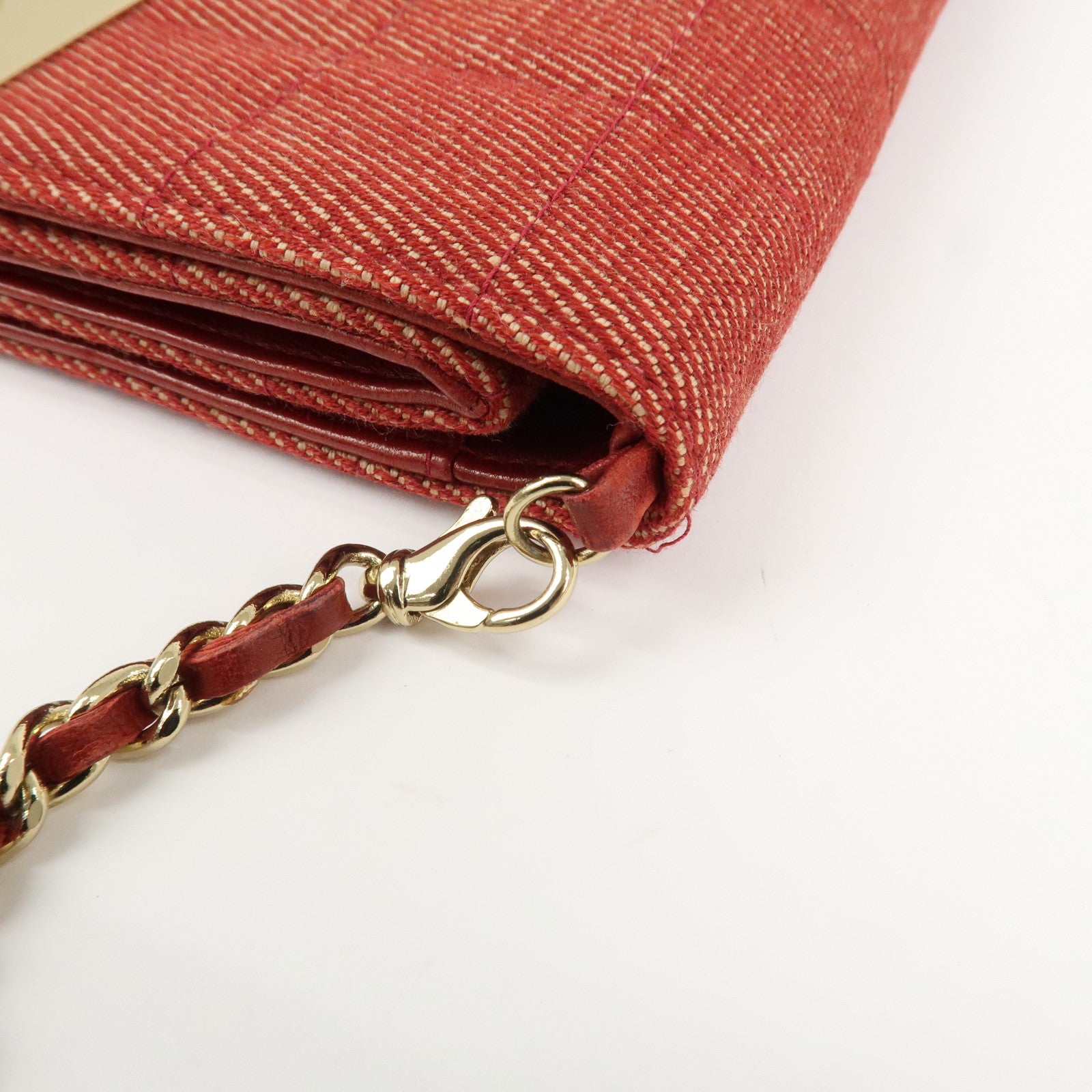 CHANEL Denim Lamb Skin Leather Chain Shoulder Bag Red