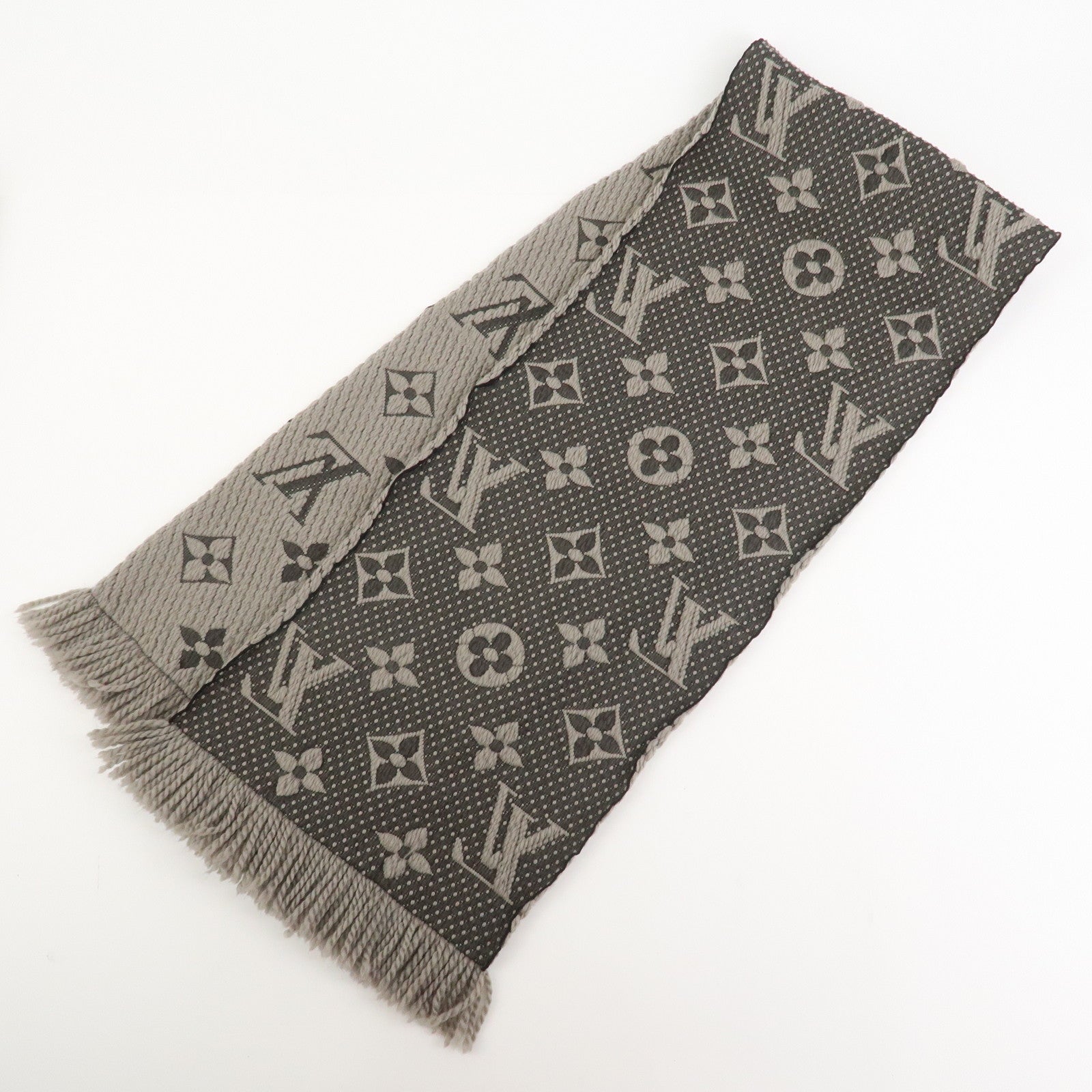 Louis Vuitton Echarpe Logomania Wool Silk Scarf Gray 413287