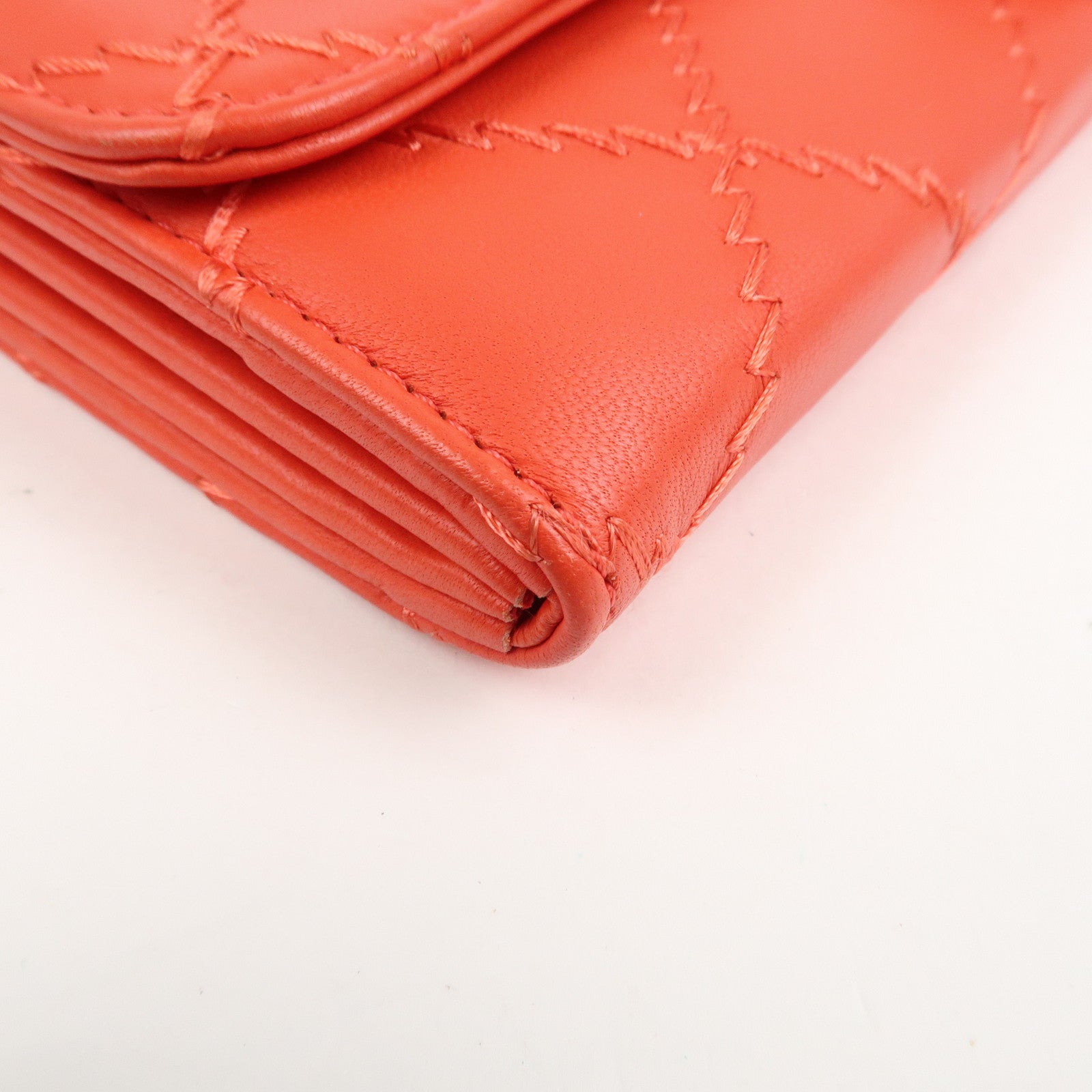 CHANEL COCO Mark Ultra Stitch Leather Chain Wallet Red