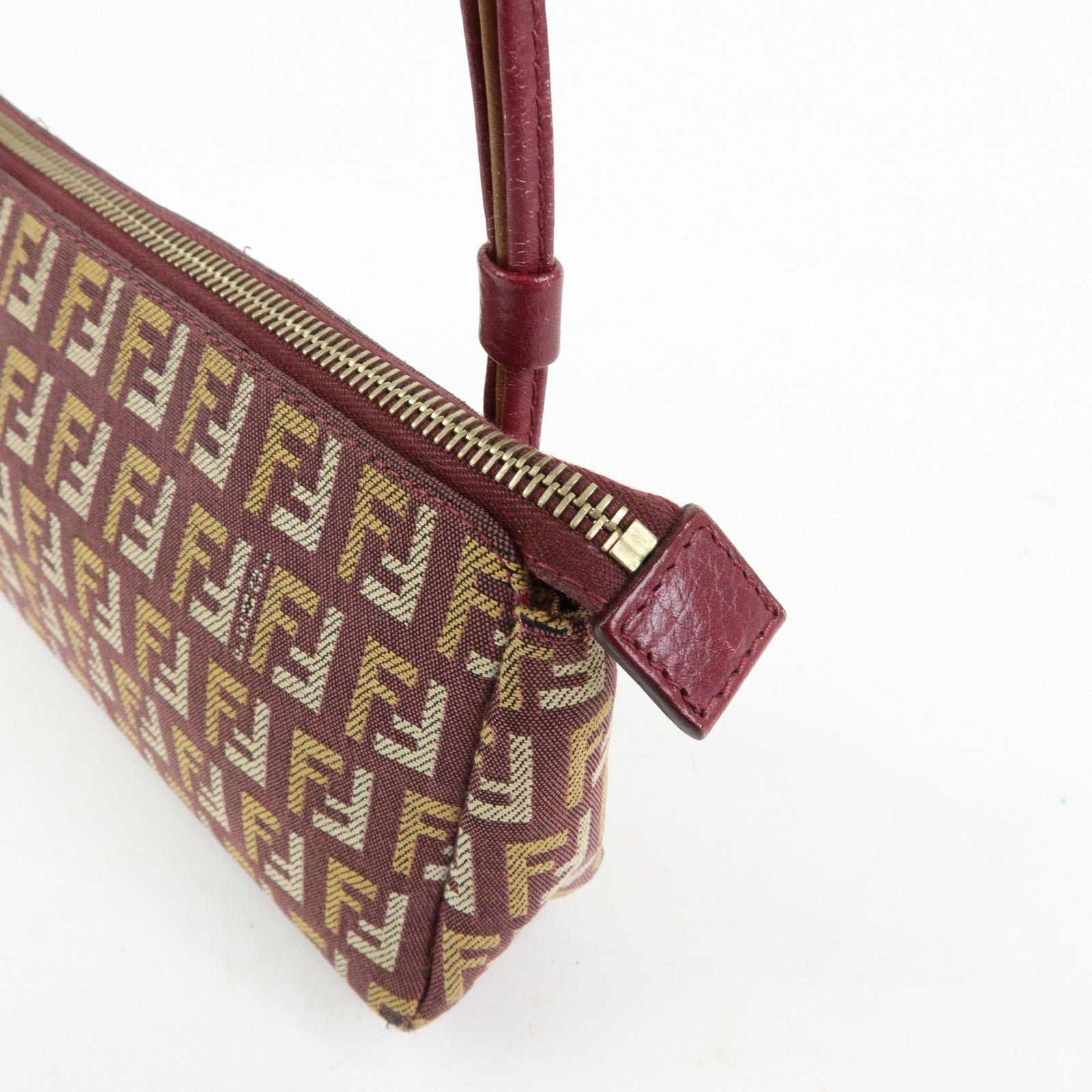 FENDI Zucchino Canvas Leather Hand Bag Pouch Brown 8BR513