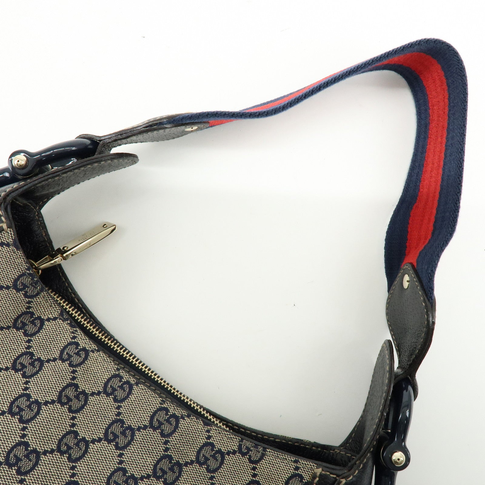 GUCCI Horsebit Sherry GG Canvas Leather Shoulder Bag Beige 145826