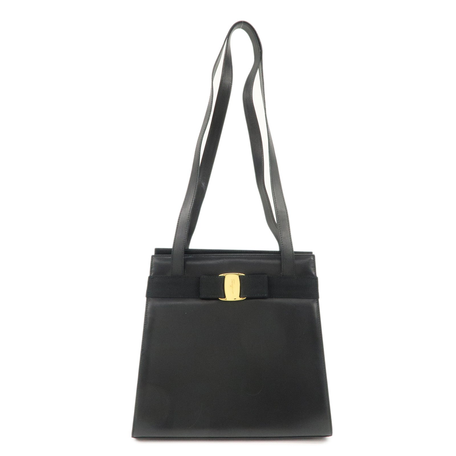 Ferragamo Vara Ribbon Leather Shoulder Bag Tote Bag Black Used