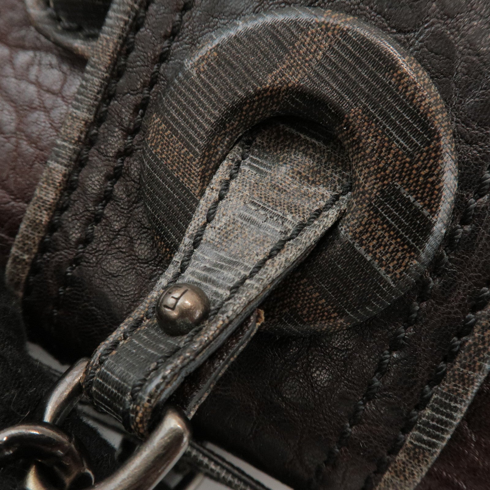 FENDI Zucca Leather PVC Coated Canvas B Bag Boston Bag Brown 8BN166