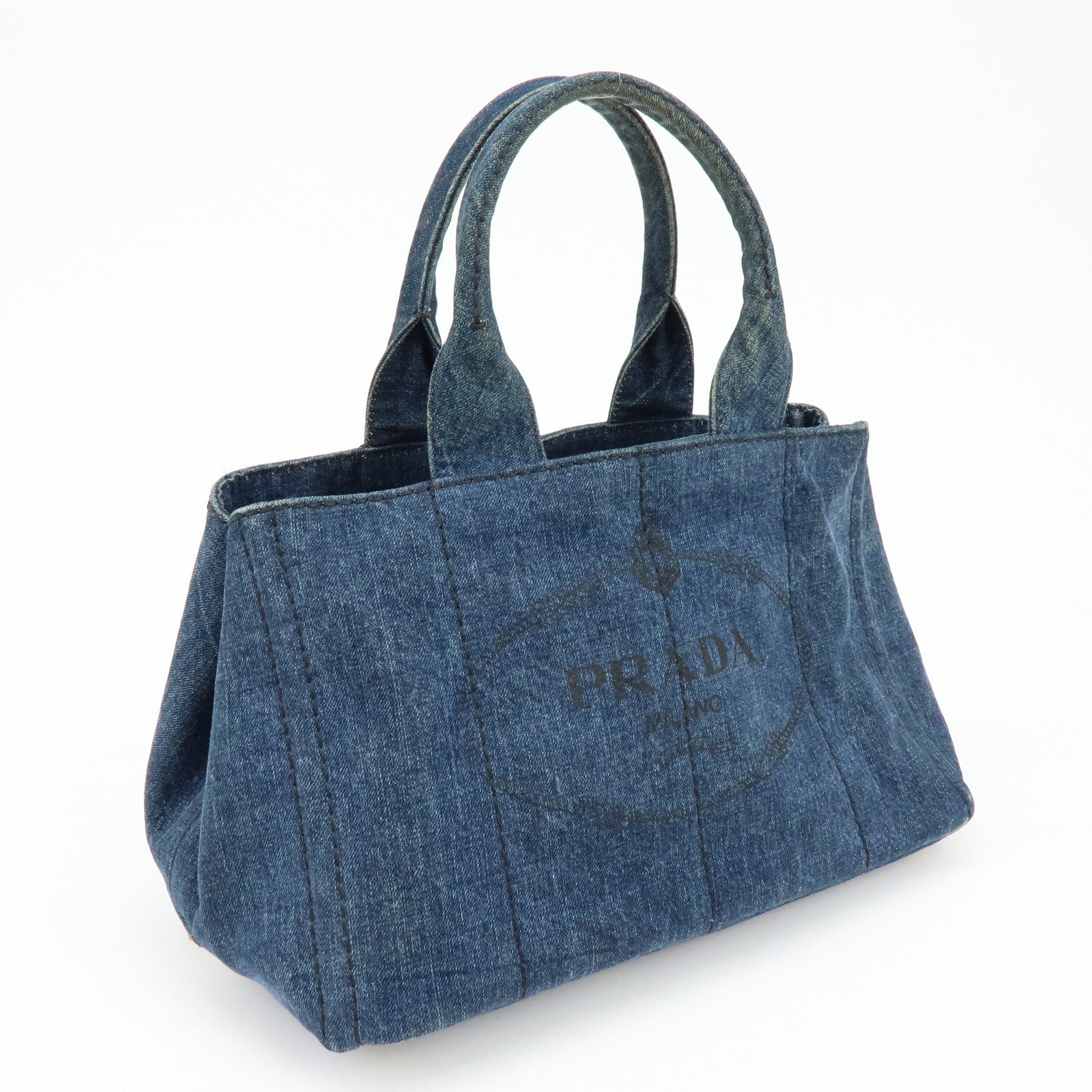 PRADA Logo Canapa Denim Large Tote Bag Hand Bag Blue B1872B