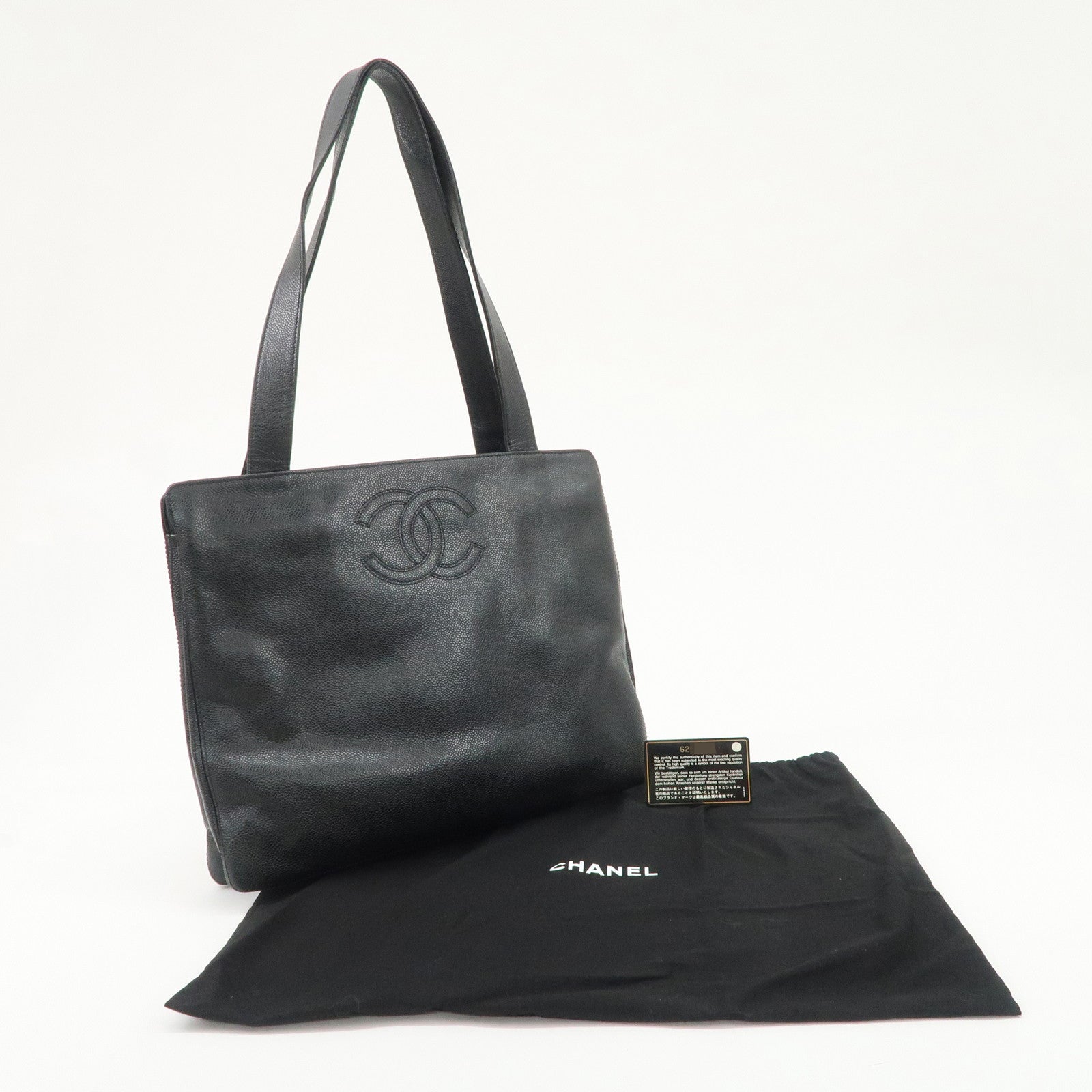 CHANEL COCO Mark Caviar Skin Tote Bag Hand Shoulder Bag Black Used
