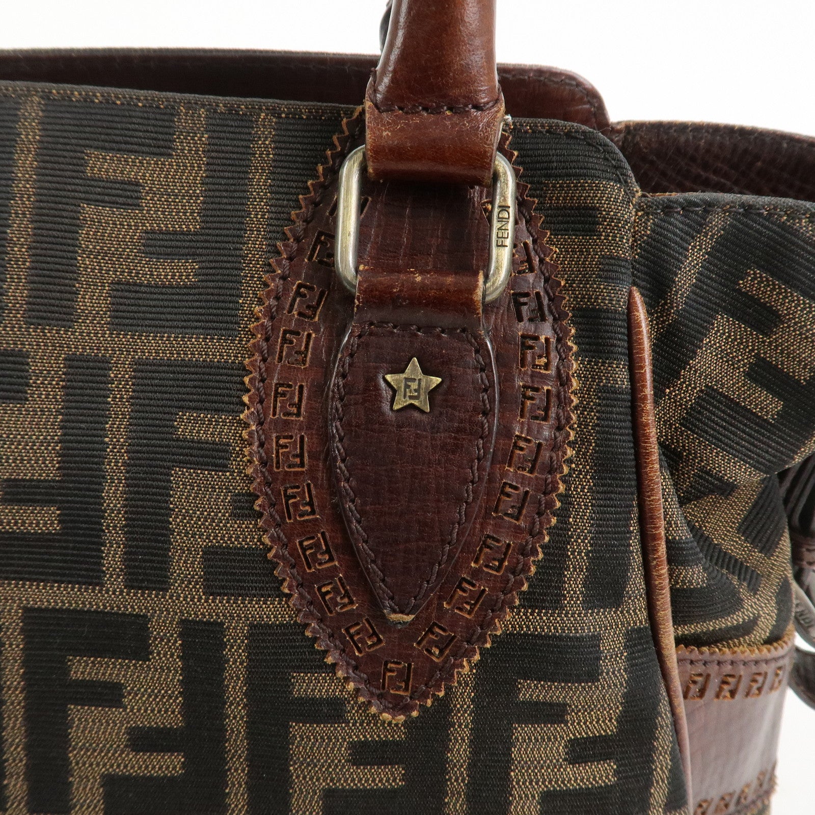 FENDI Ethnico Zucca Canvas Leather Tote Bag Shoulder Bag 8BN157