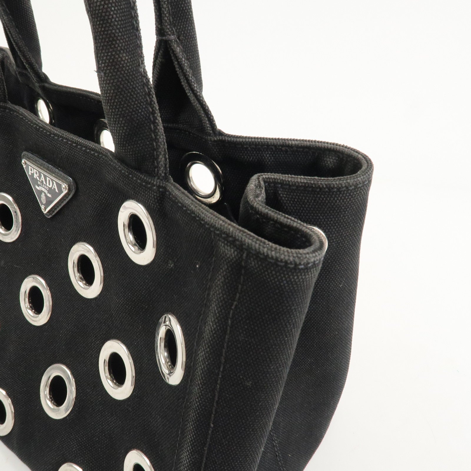 PRADA Logo Canapa Mini Canvas 2Way Bag Hand Bag Black 1BG439