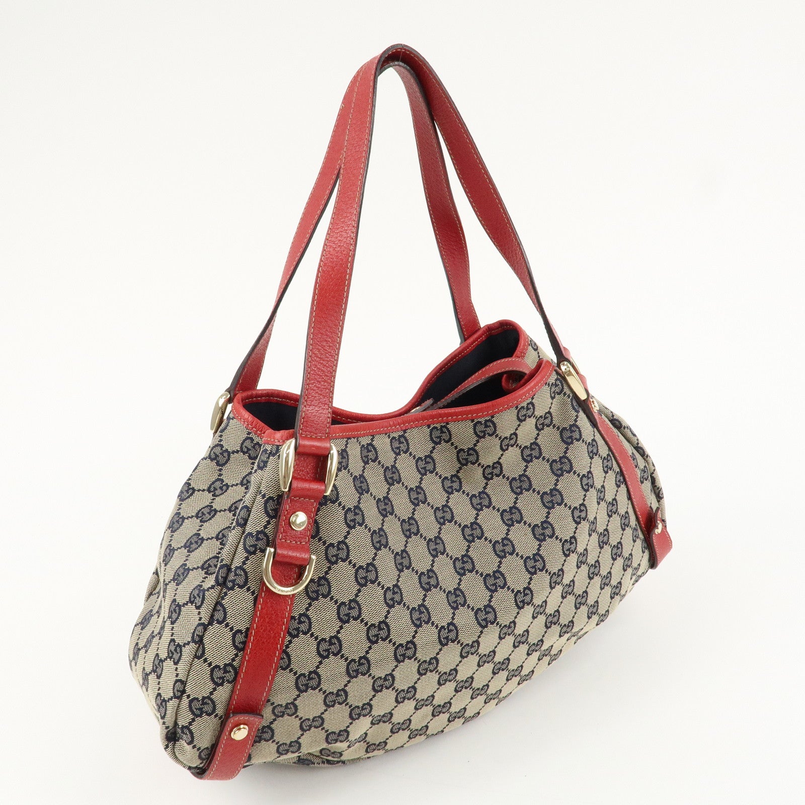 GUCCI Abbey GG Canvas Leather Tote Bag Shoulder Bag Navy Red 130736 Used