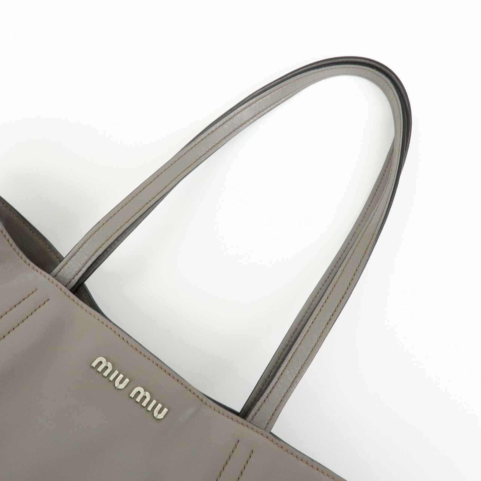 MIU MIU Vitello Soft Leather Tote Bag Shoulder Hand Bag Grey R1914S