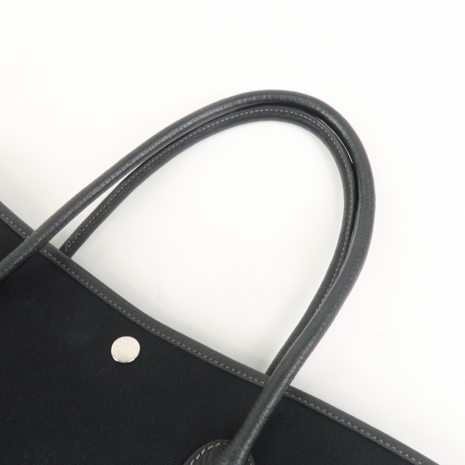 HERMES Garden Party PM Canvas Leather □K Stamped Tote Bag Black