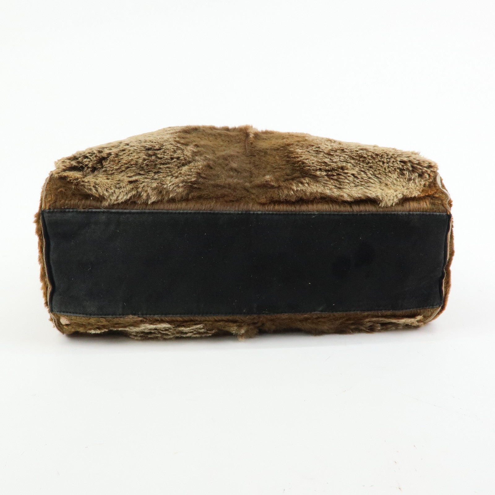 CHANEL COCO Mark Logo Fur Suede Tote Bag Hand Bag Brown