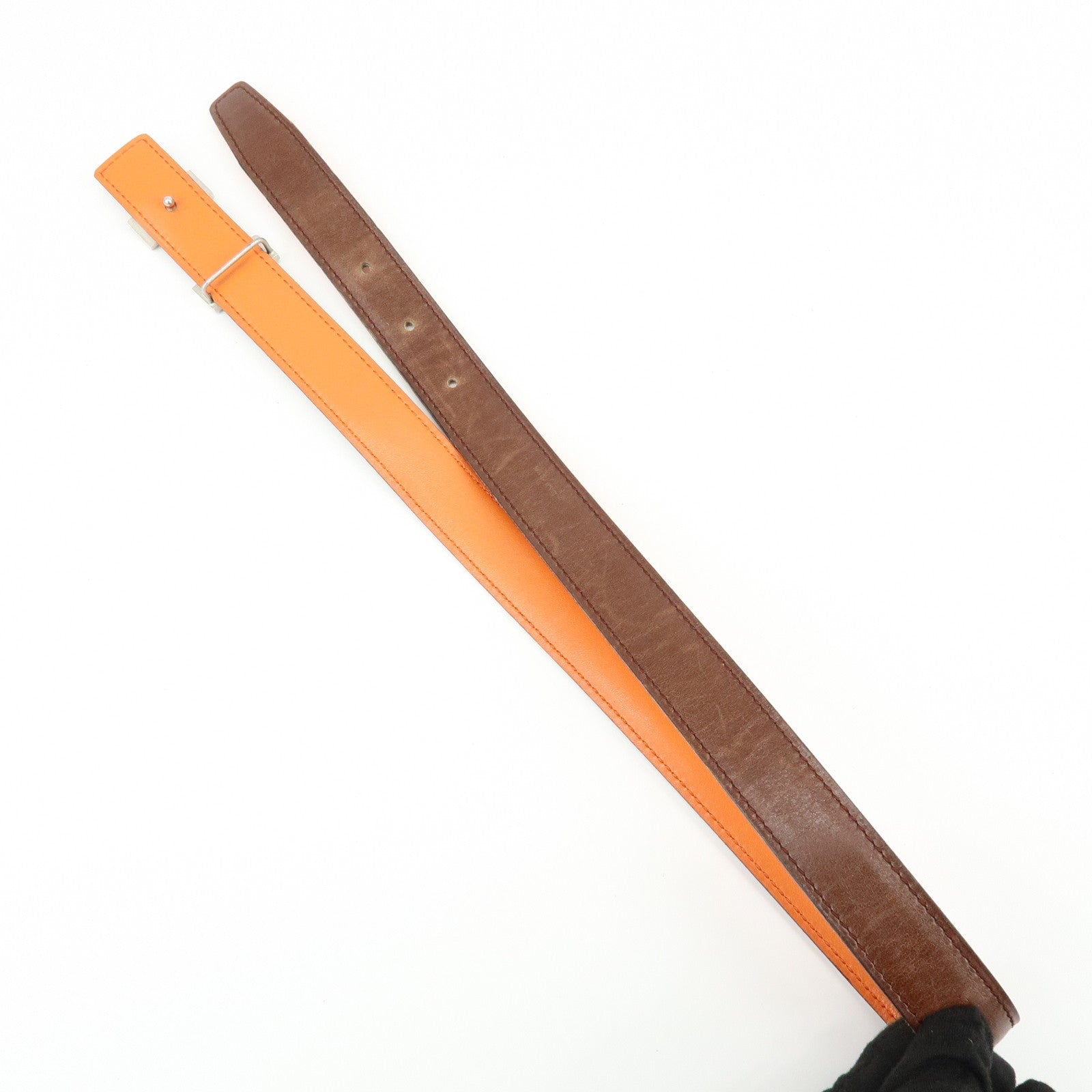 HERMES Leather H Buckle □B Stamped Reversible Constance Belt Brown