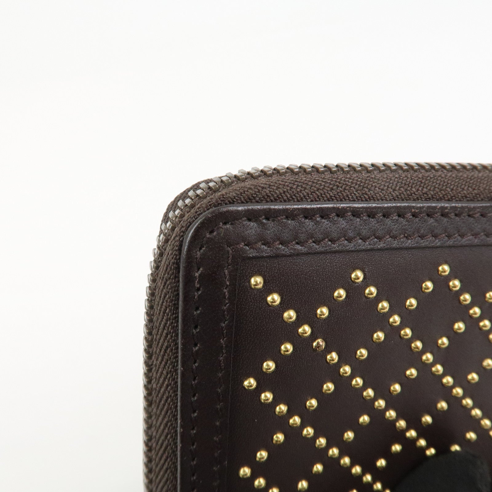 GUCCI Diamante Leather Coin Case Coin Wallet Brown Gold 337689