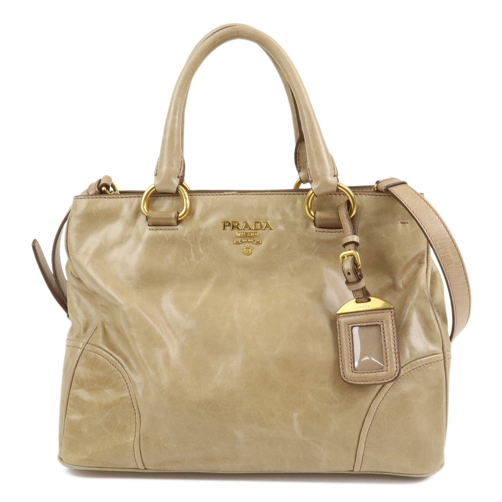 PRADA Logo Leather 2Way Bag Hand Bag Shoulder Bag Beige BN2323