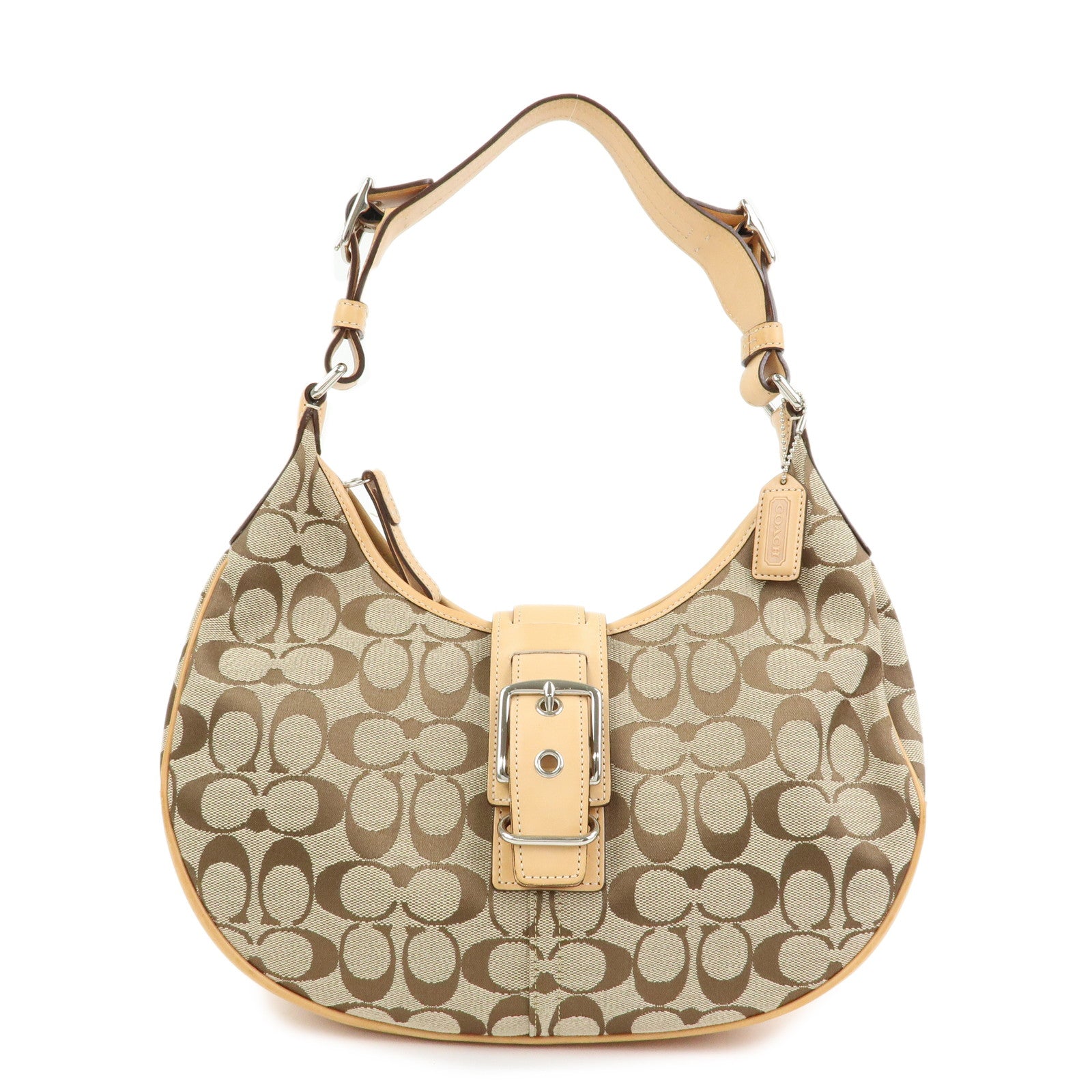 COACH Signature Canvas Leather Shoulder Bag Hand Bag Beige