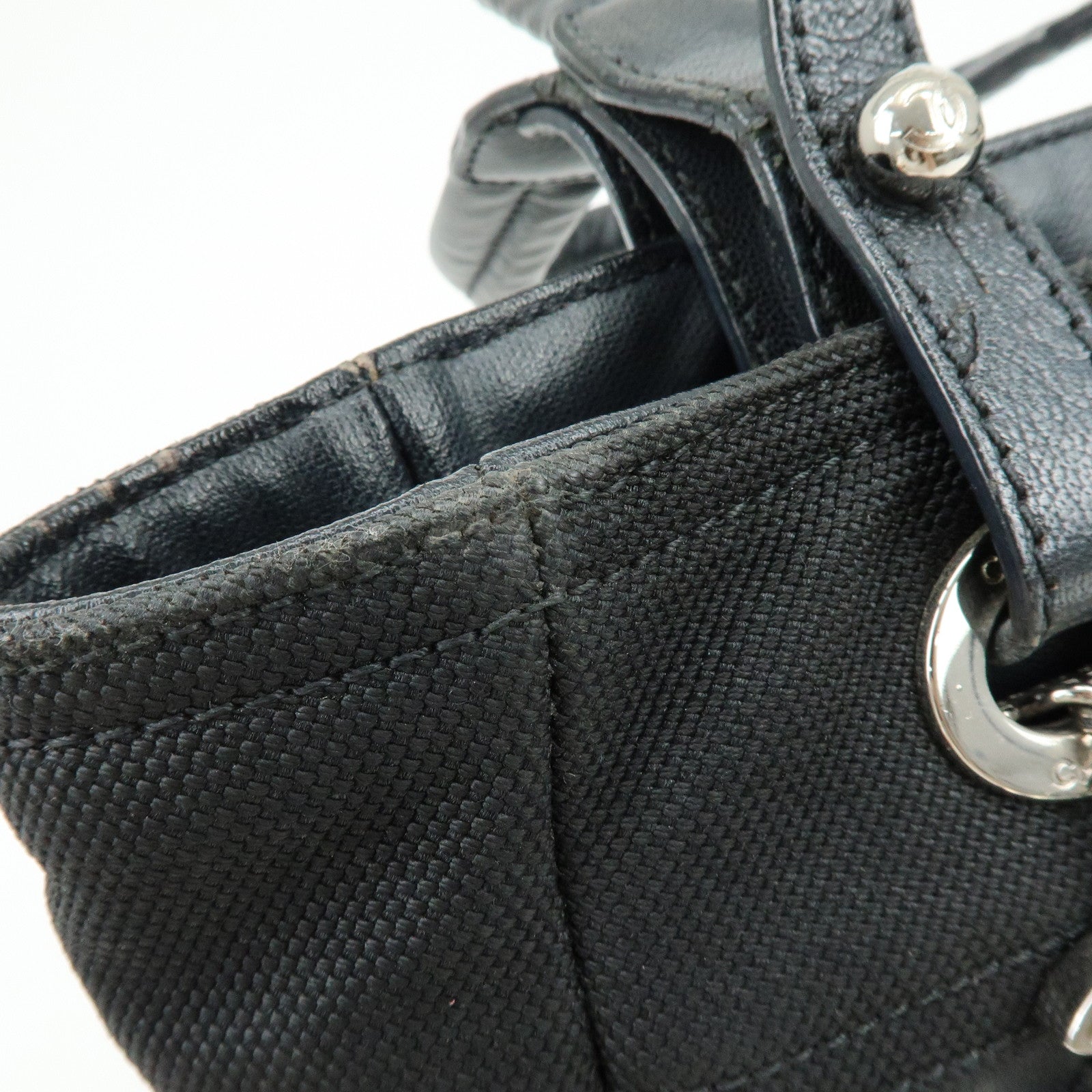 CHANEL Paris Biarritz PM PVC Canvas Leather Tote Bag Black A34208