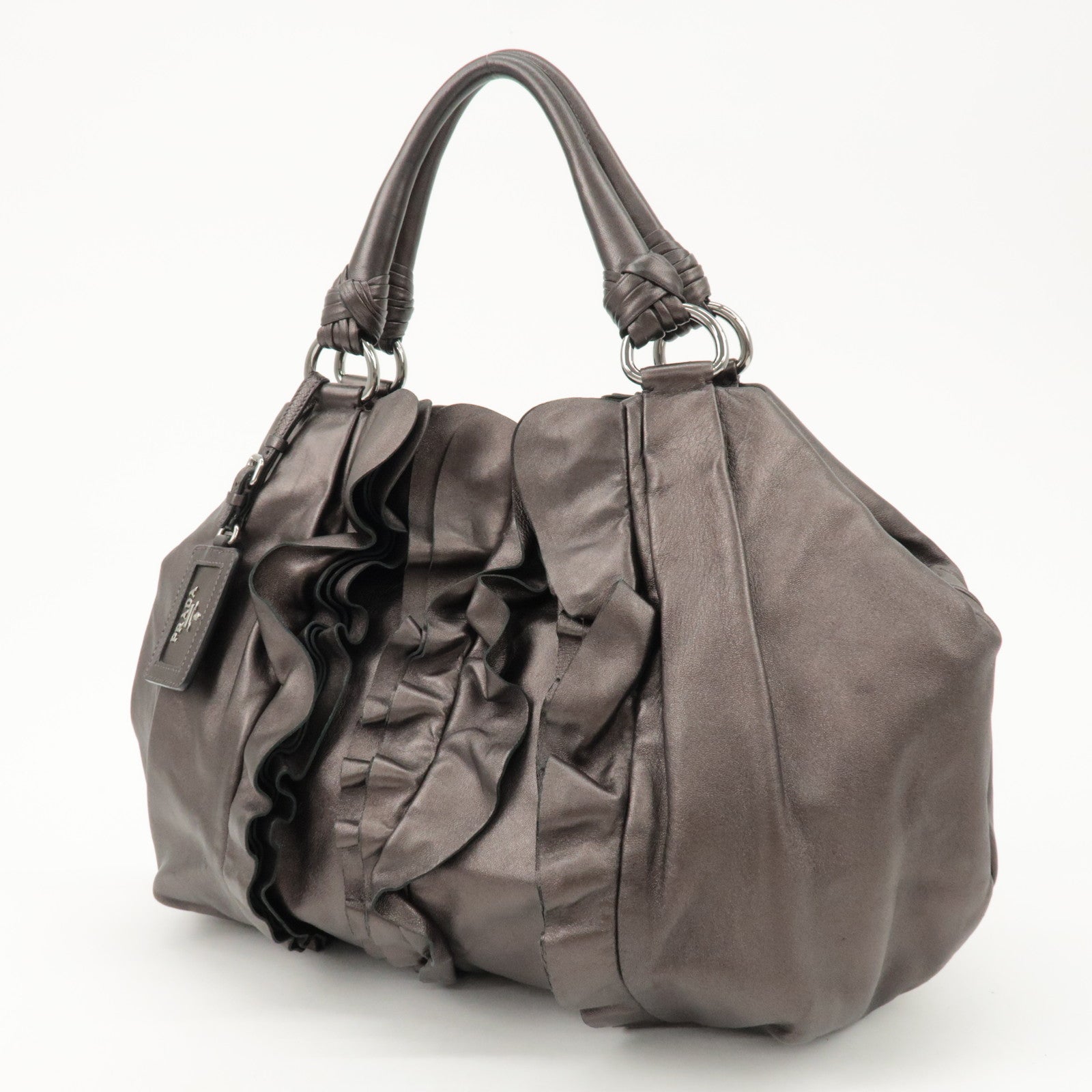 PRADA Nappa Leather Gathered Tote Bag Hand Bag Bronze BR3987 Used