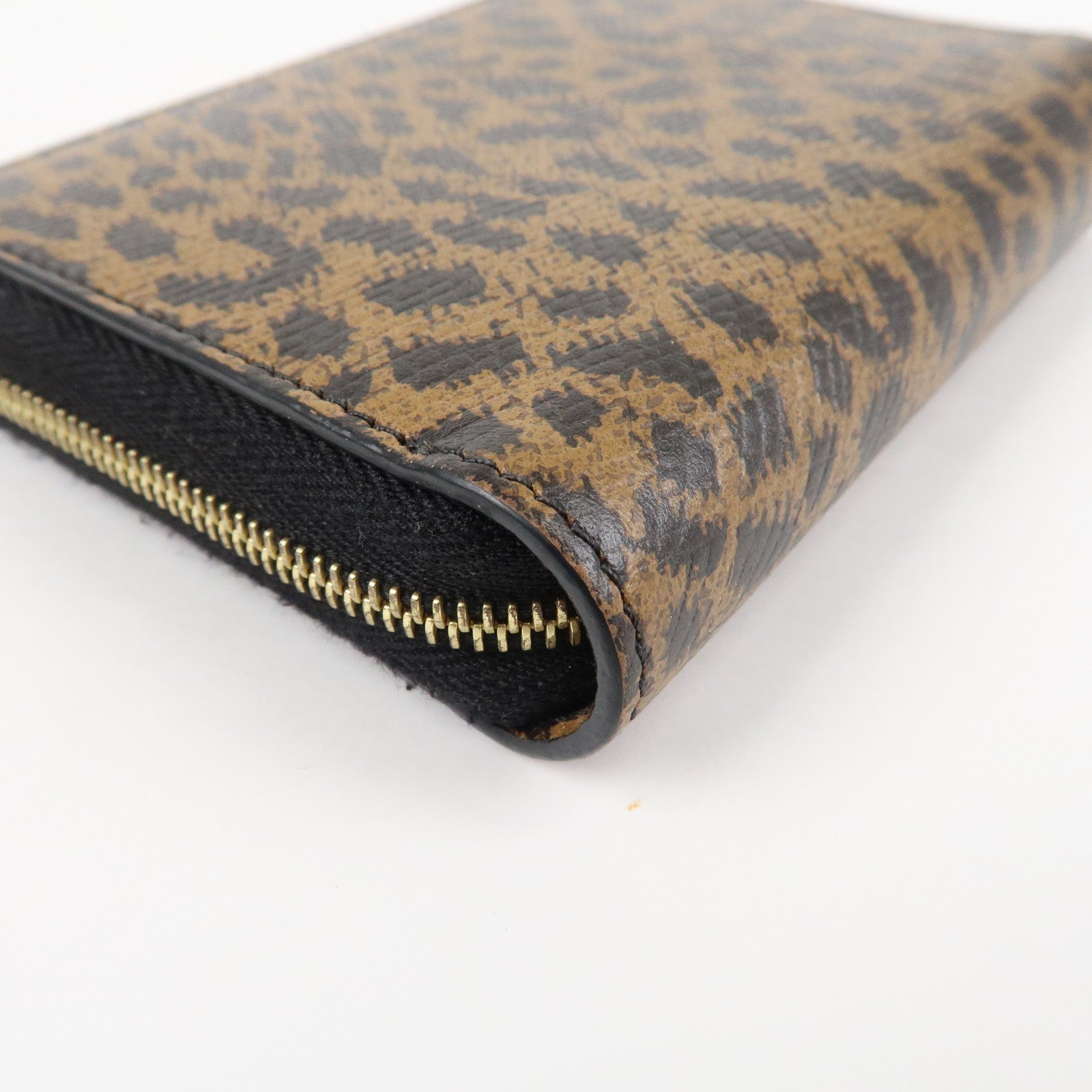 CELINE Leather Round Zippy Compact Wallet Brown Used