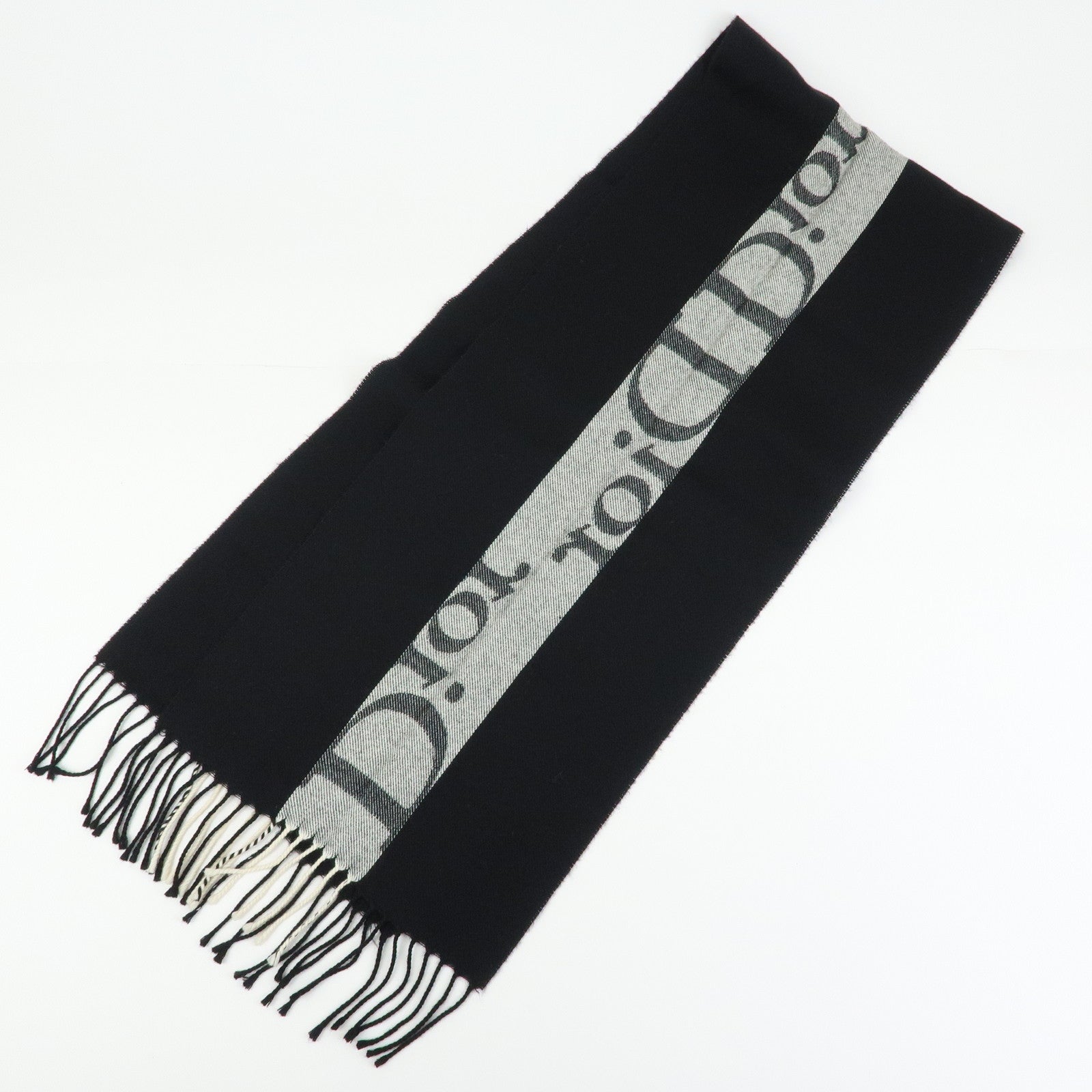 Christian Dior Logo Wool Acrylic Scarf Black Ivory