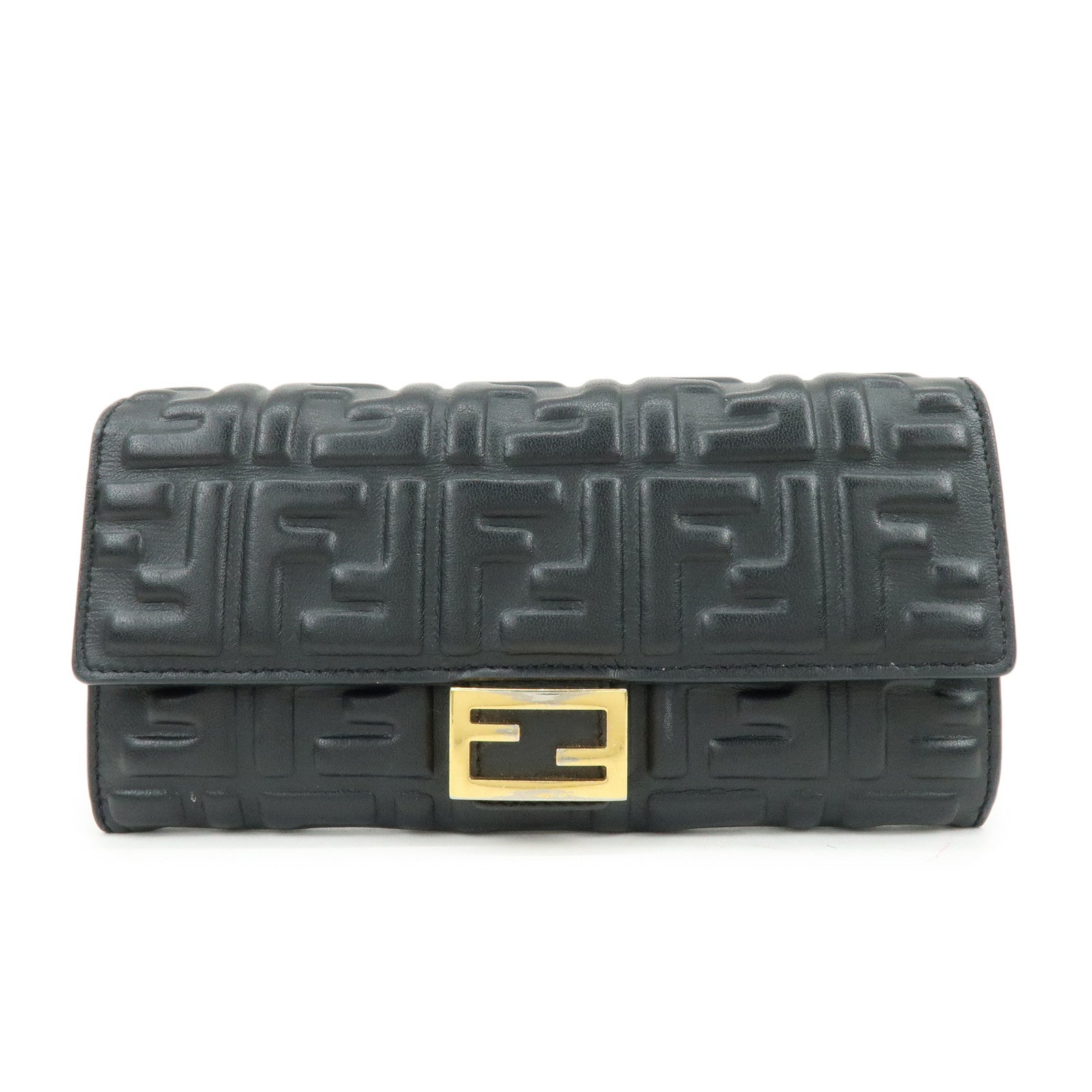 FENDI Zucca Leather Continental Long Wallet Black 8M0251