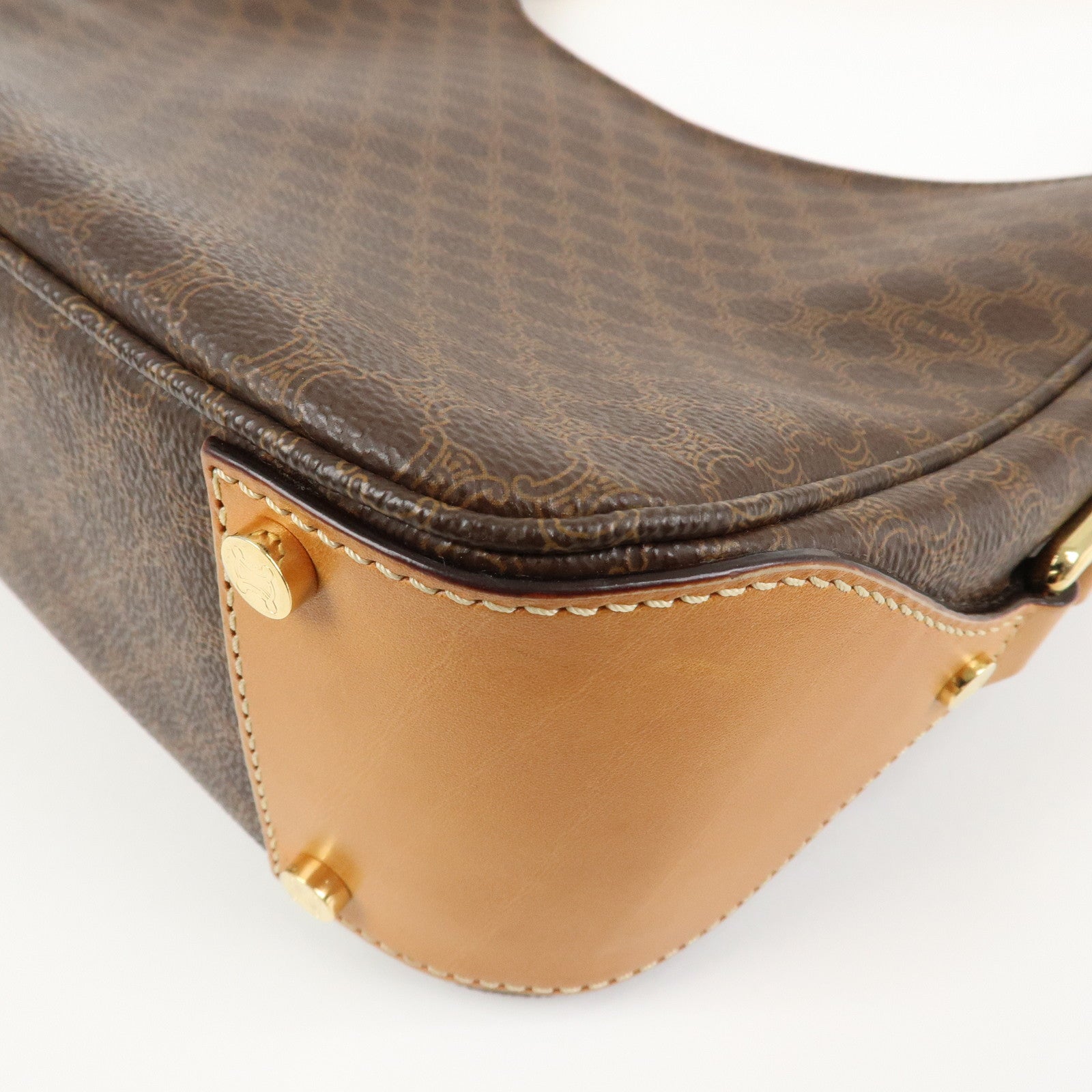 CELINE Macadam PVC Coating Canvas Leather Shoulder Bag Brown